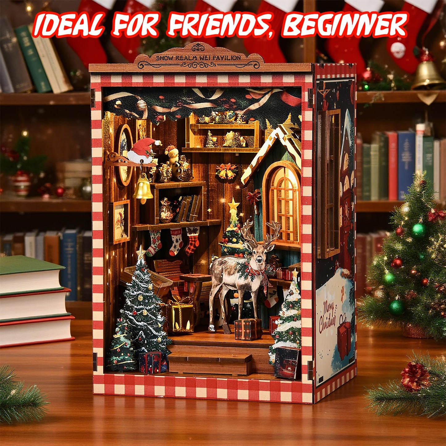 KERNOWO Book Nook Kit - DIY 3D Wooden Puzzle Snow Pavilion for Bookshelves