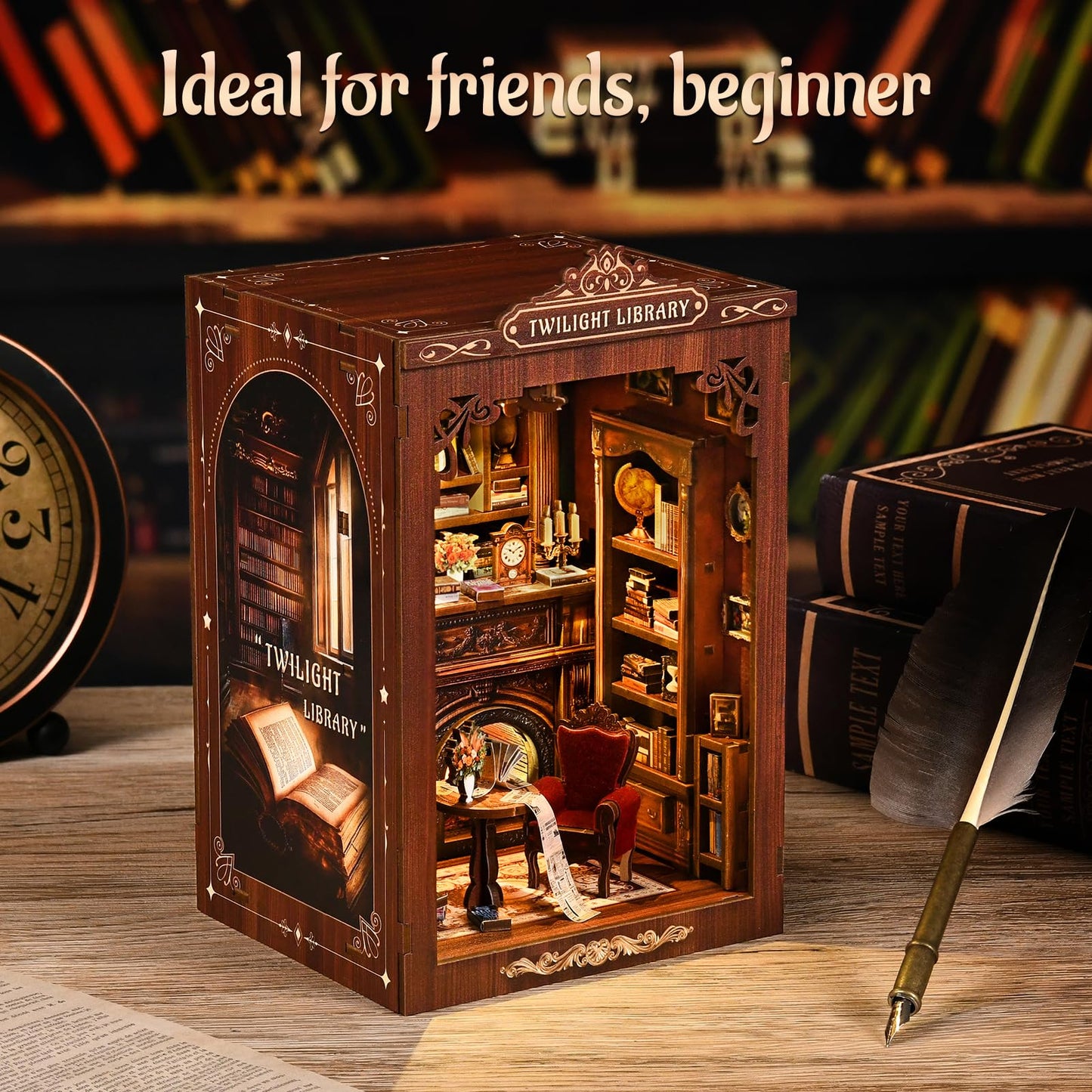 KERNOWO Book Nook Kit | DIY 3D Wooden Puzzles for Adults & Teens | Miniature Library House