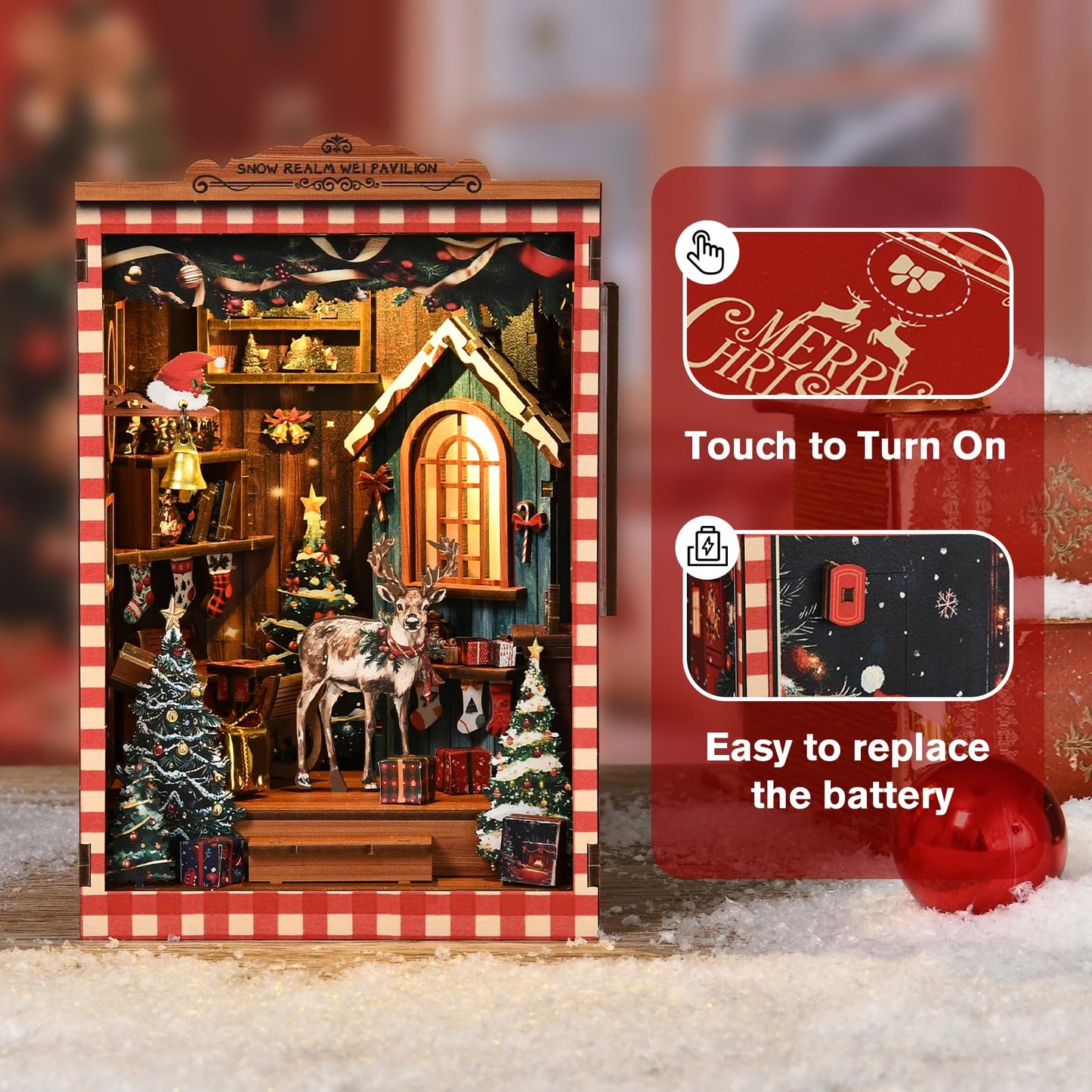 KERNOWO Book Nook Kit - DIY 3D Wooden Puzzle Snow Pavilion for Bookshelves