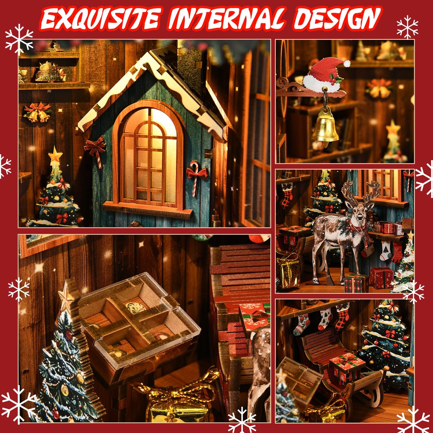 KERNOWO Book Nook Kit - DIY 3D Wooden Puzzle Snow Pavilion for Bookshelves