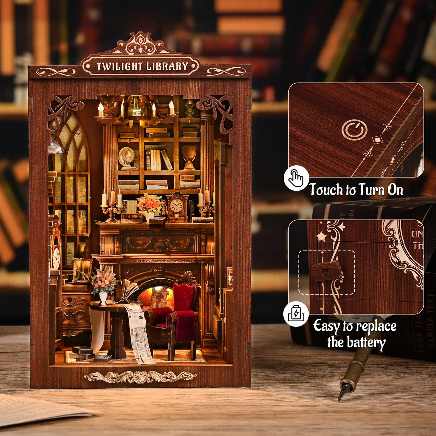 KERNOWO Book Nook Kit | DIY 3D Wooden Puzzles for Adults & Teens | Miniature Library House