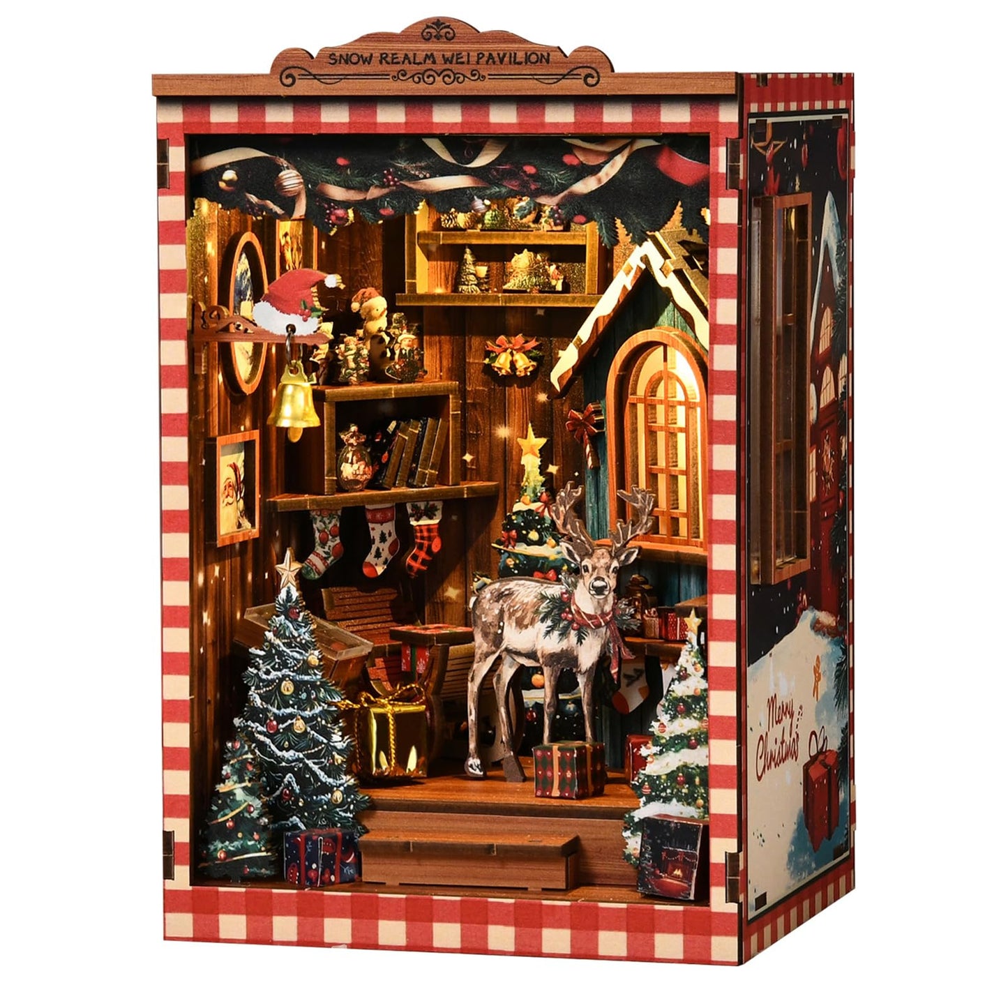 KERNOWO Book Nook Kit - DIY 3D Wooden Puzzle Snow Pavilion for Bookshelves