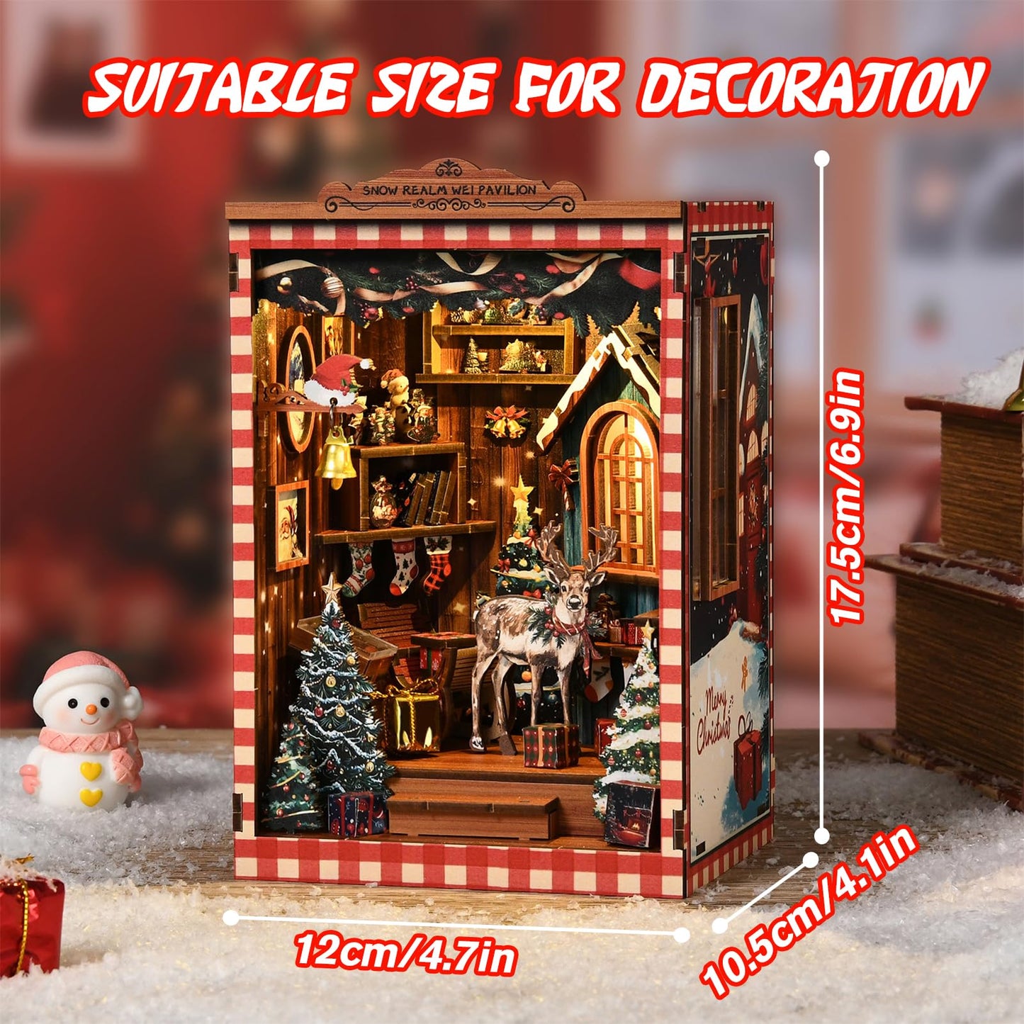 KERNOWO Book Nook Kit - DIY 3D Wooden Puzzle Snow Pavilion for Bookshelves