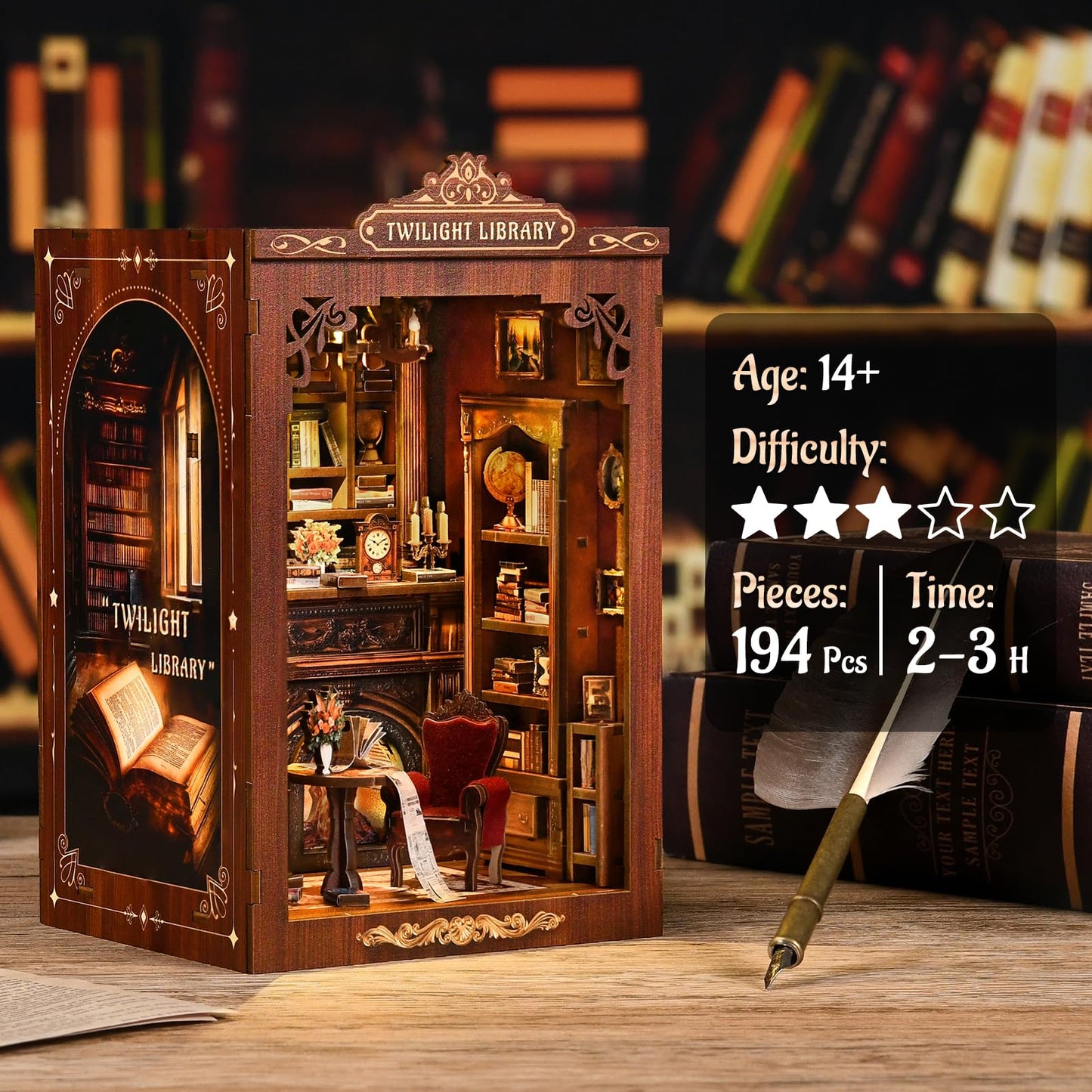 KERNOWO Book Nook Kit | DIY 3D Wooden Puzzles for Adults & Teens | Miniature Library House