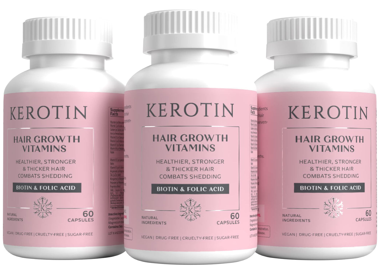 Kerotin Hair Growth Supplement – Longer, Stronger Hair with Biotin, Folic Acid & Saw Palmetto