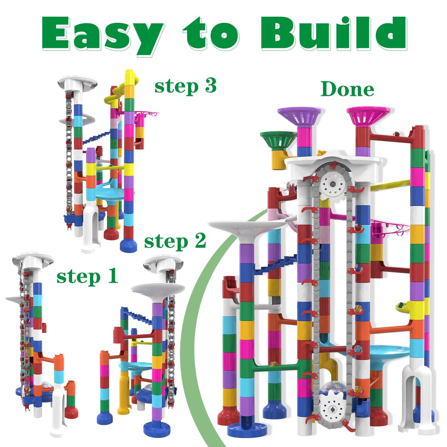 KERUVOTA Big Motorized Marble Run – 220-Piece Elevator Marble Track STEM Toy for Kids