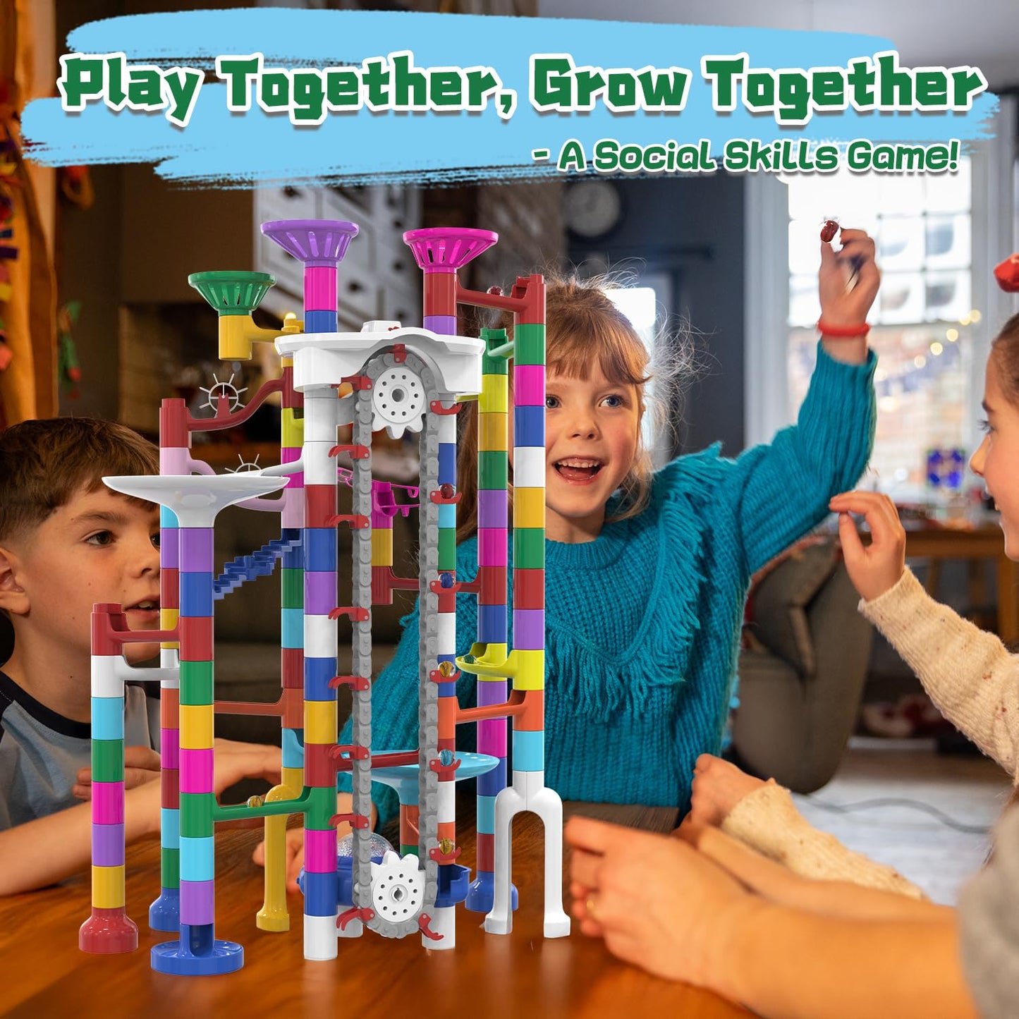 KERUVOTA Big Motorized Marble Run – 220-Piece Elevator Marble Track STEM Toy for Kids