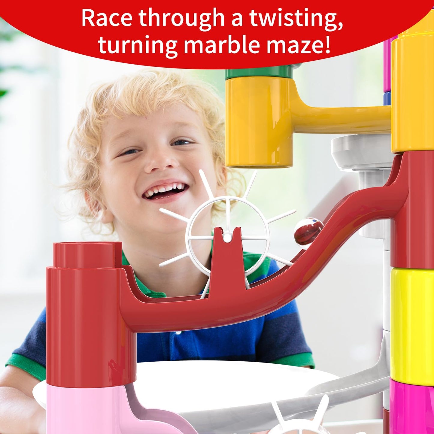 KERUVOTA Big Motorized Marble Run – 220-Piece Elevator Marble Track STEM Toy for Kids