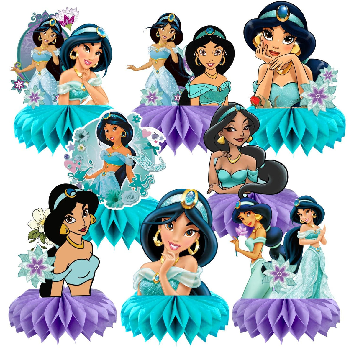 KERWHIS 8Pcs Princess Jasmine Table Centerpieces – Double-Sided Kids Birthday Party Decorations