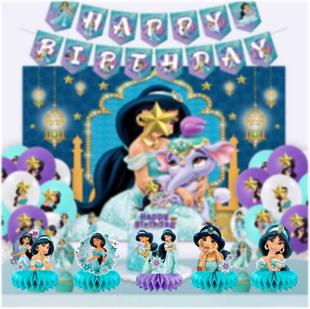 KERWHIS 8Pcs Princess Jasmine Table Centerpieces – Double-Sided Kids Birthday Party Decorations