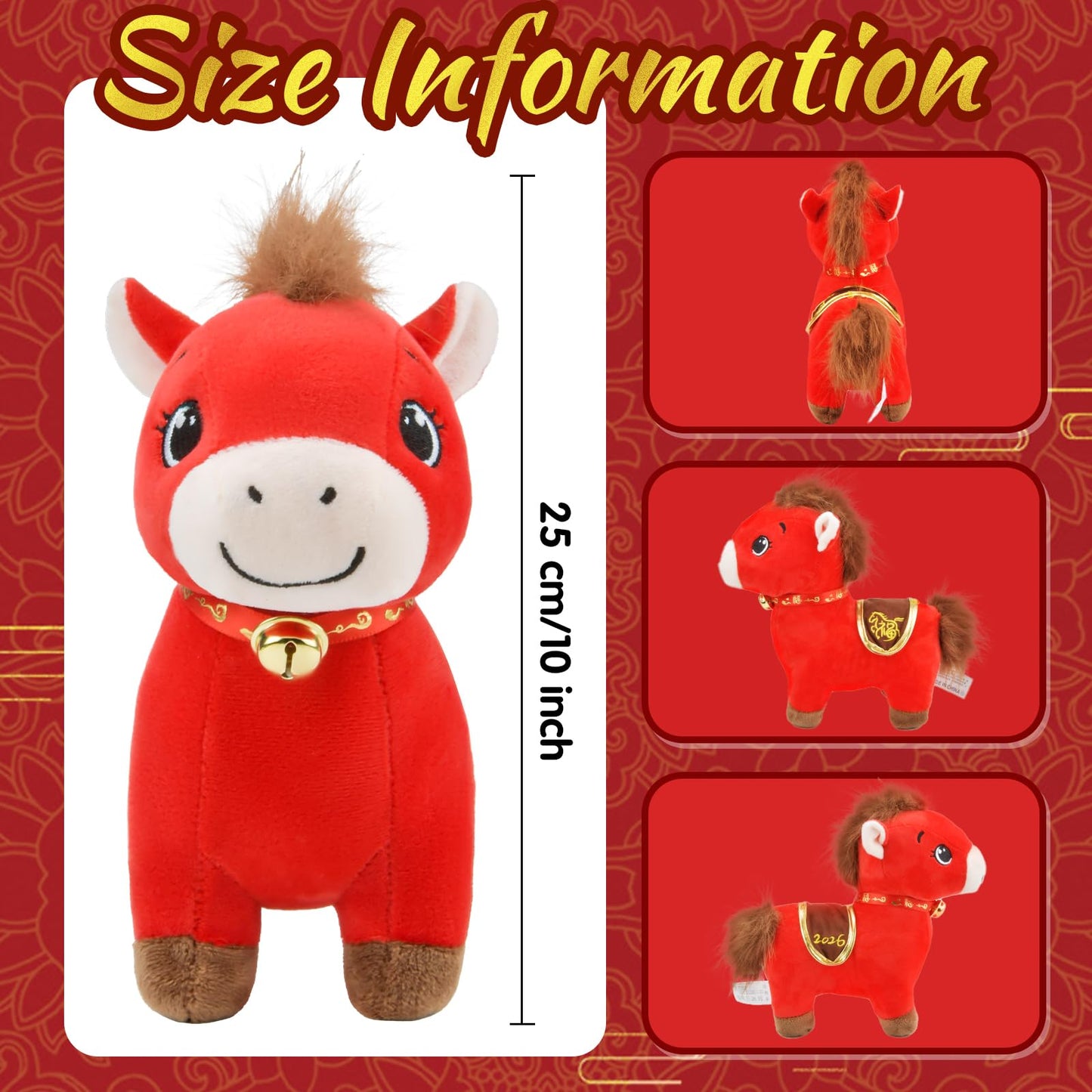 KESOCORAY 2026 Chinese New Year Horse Plush – Lucky Home Decor & Souvenir Mascot, 9.84 in tall