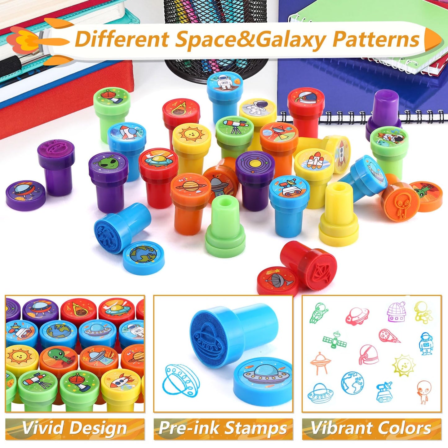 Kesote Space Stamps Set – 26pc Galaxy Party Favors for Kids