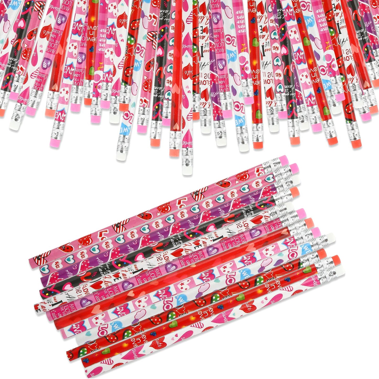 Kesote Valentine Pencils for Kids - 36-Pack Heart Pencils with Erasers | Classroom Valentines