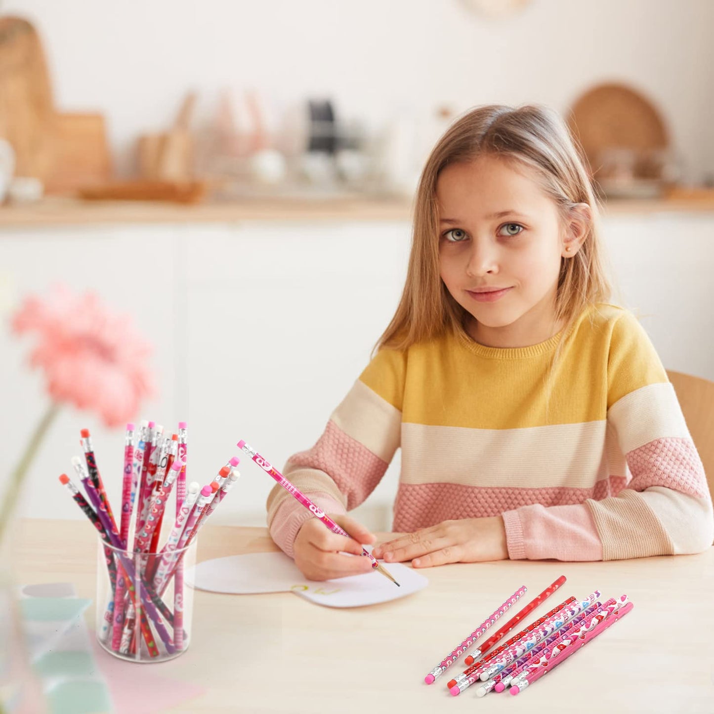 Kesote Valentine Pencils for Kids - 36-Pack Heart Pencils with Erasers | Classroom Valentines