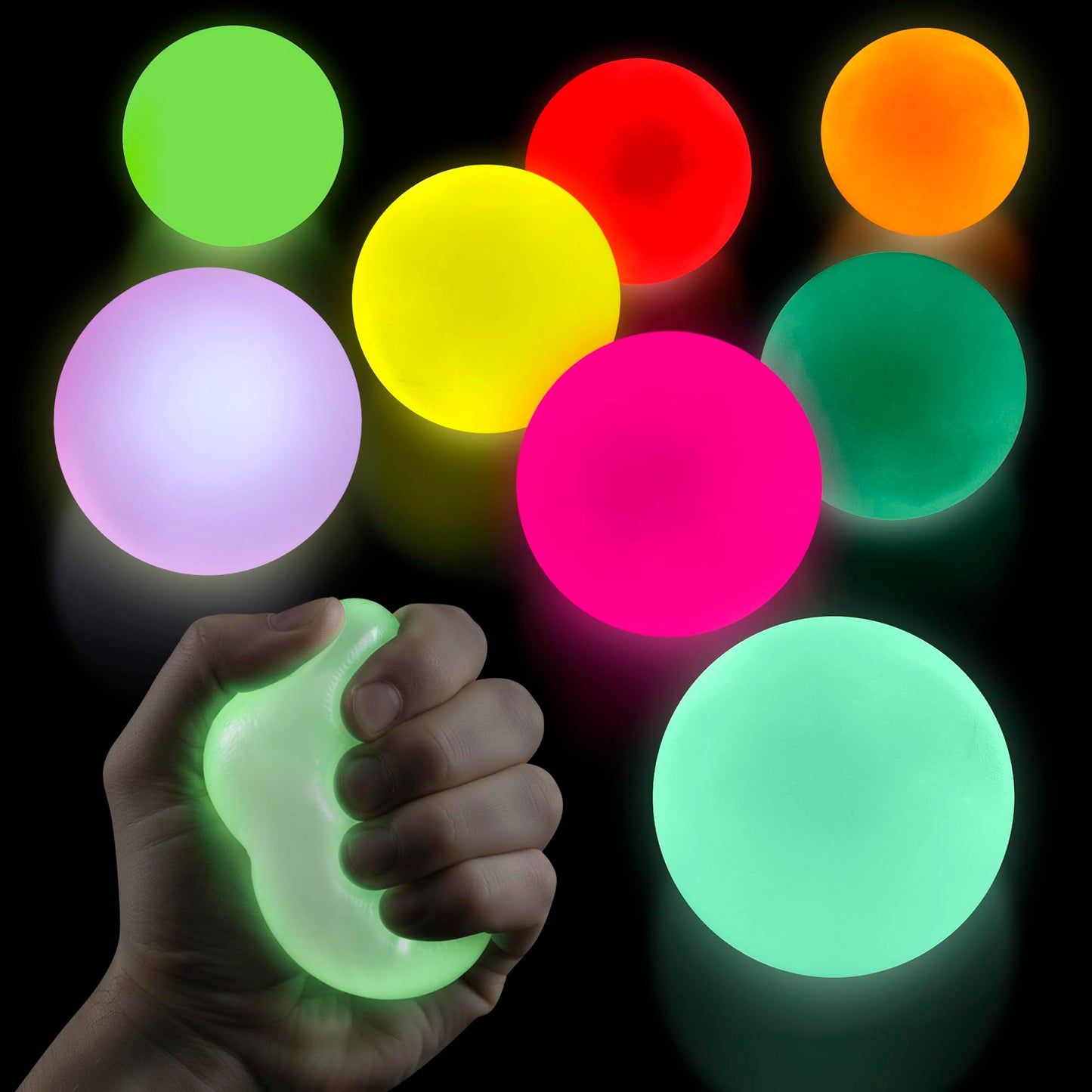 KETAR 8-Pack Glow-in-the-Dark Sticky Balls (2 inch) – Reusable Neon TPR Squishy Wall Balls