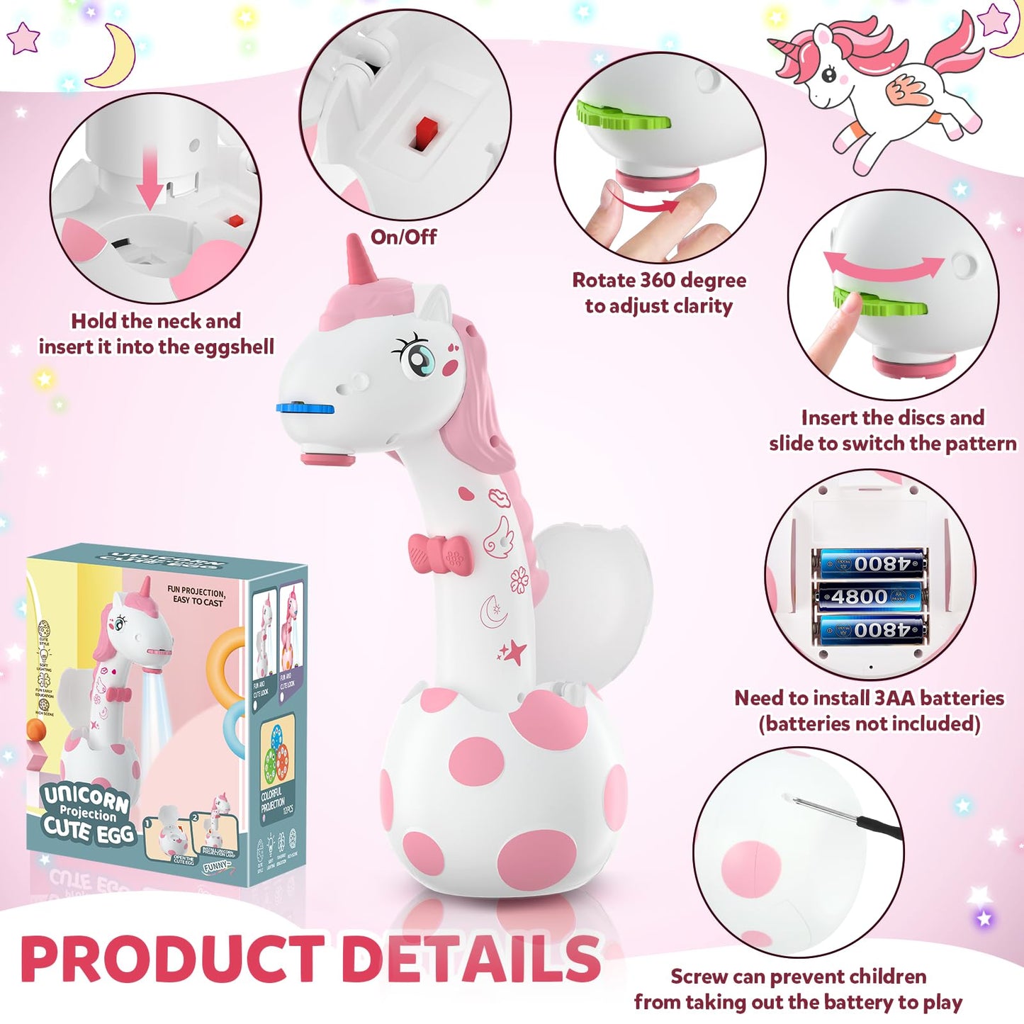 KETIEE Unicorn Drawing Projector Toys for Kids 5-7 | 96 Patterns, 12 Discs