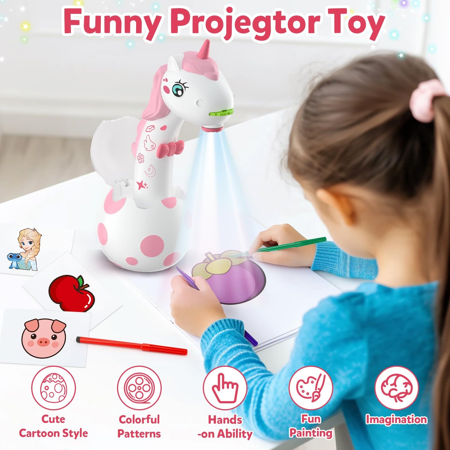 KETIEE Unicorn Drawing Projector Toys for Kids 5-7 | 96 Patterns, 12 Discs