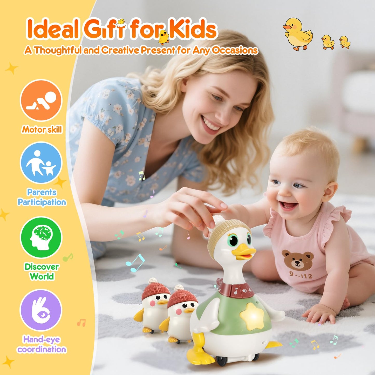 KETIEE Tummy Time Musical Dancing Duck Family Toy Set for Babies 6–12 Months