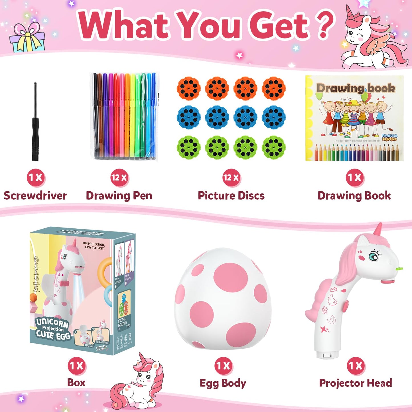KETIEE Unicorn Drawing Projector Toys for Kids 5-7 | 96 Patterns, 12 Discs