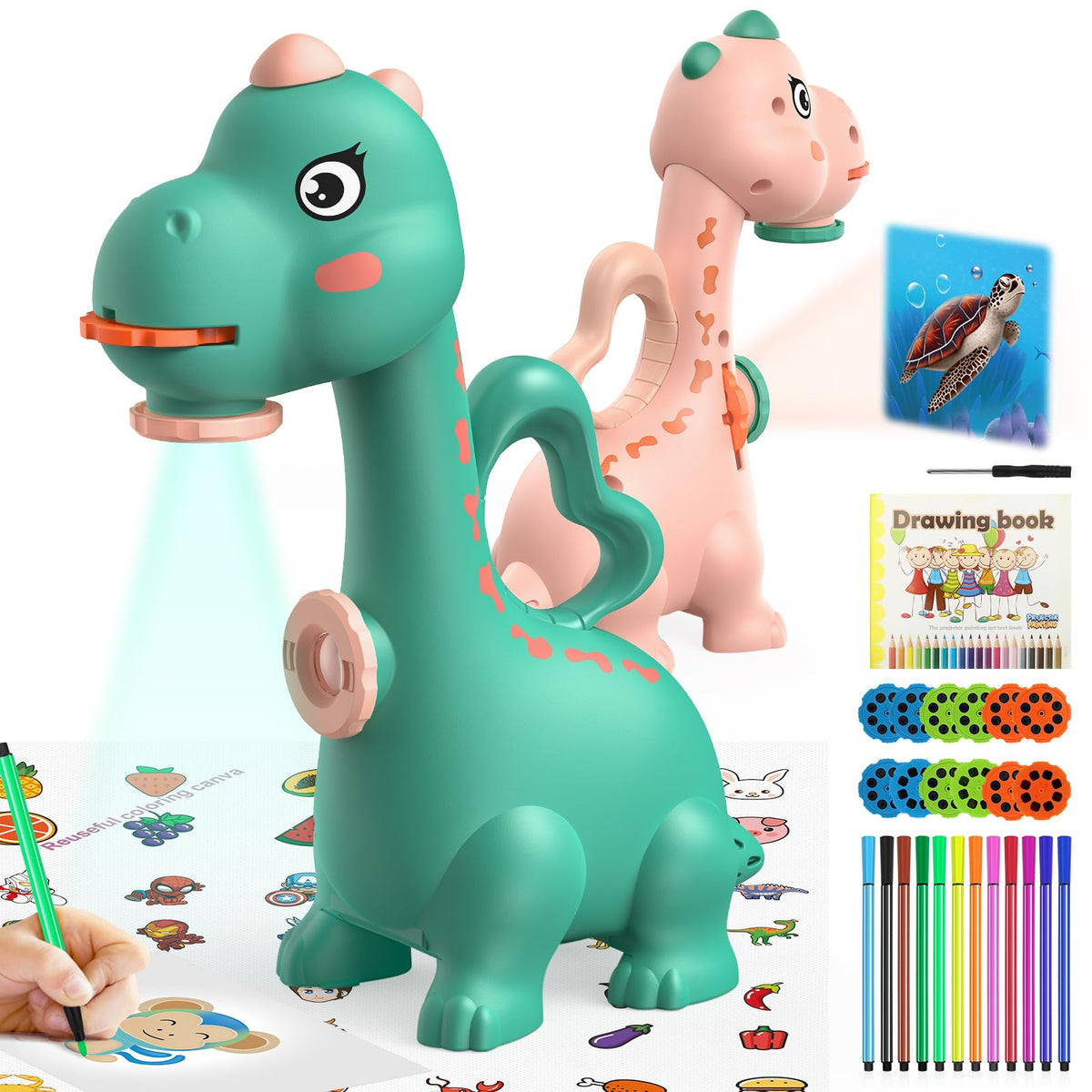 KETIEE Dinosaur Drawing Projector for Kids 5-7 — Dual-Head Sketcher with 96 Patterns