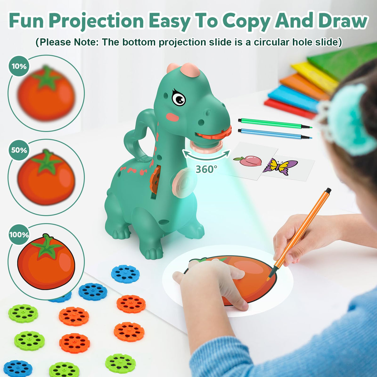 KETIEE Dinosaur Drawing Projector for Kids 5-7 — Dual-Head Sketcher with 96 Patterns
