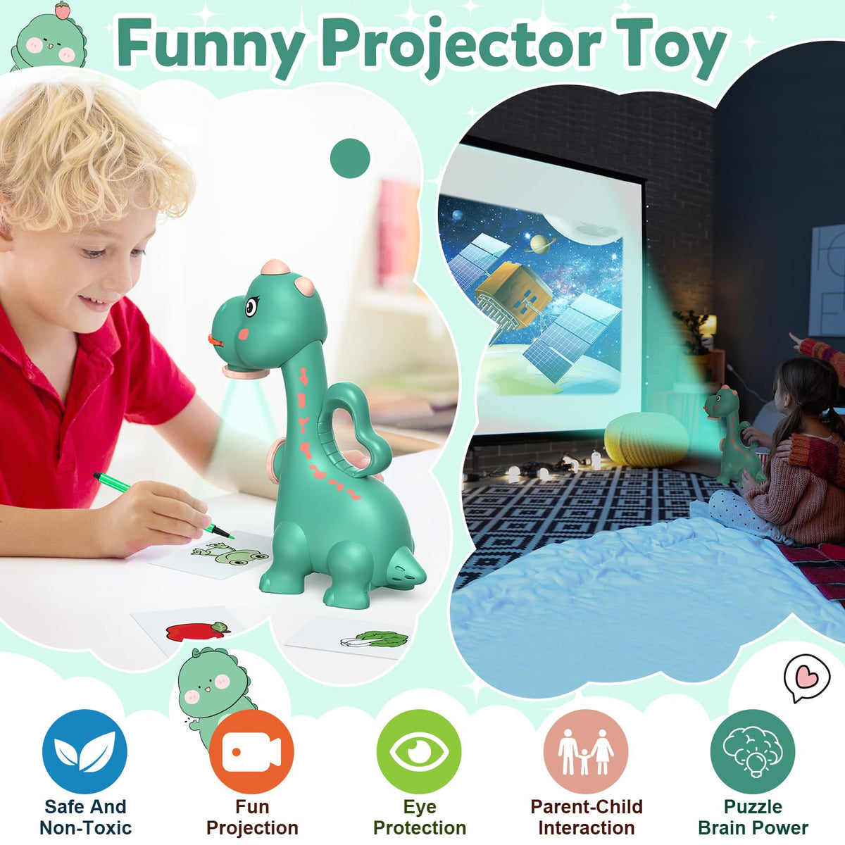 KETIEE Dinosaur Drawing Projector for Kids 5-7 — Dual-Head Sketcher with 96 Patterns