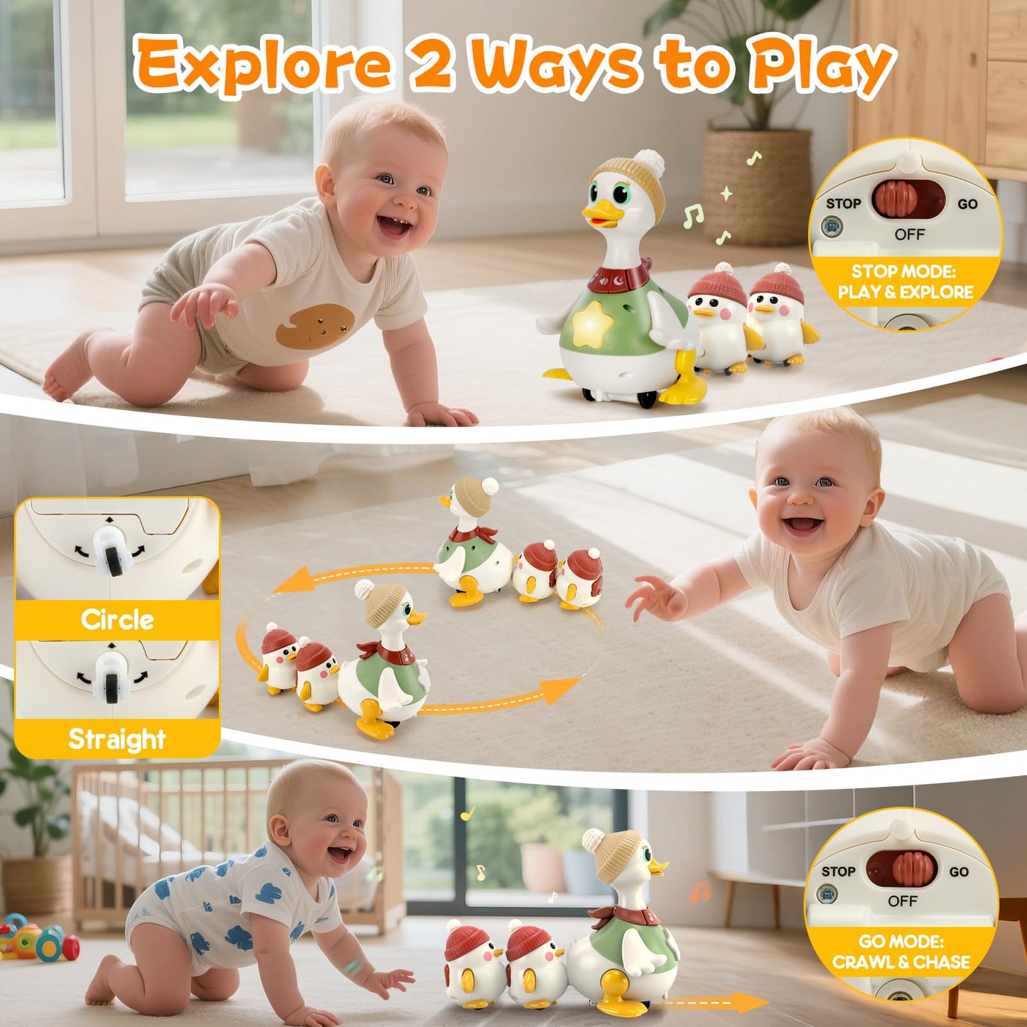 KETIEE Tummy Time Musical Dancing Duck Family Toy Set for Babies 6–12 Months