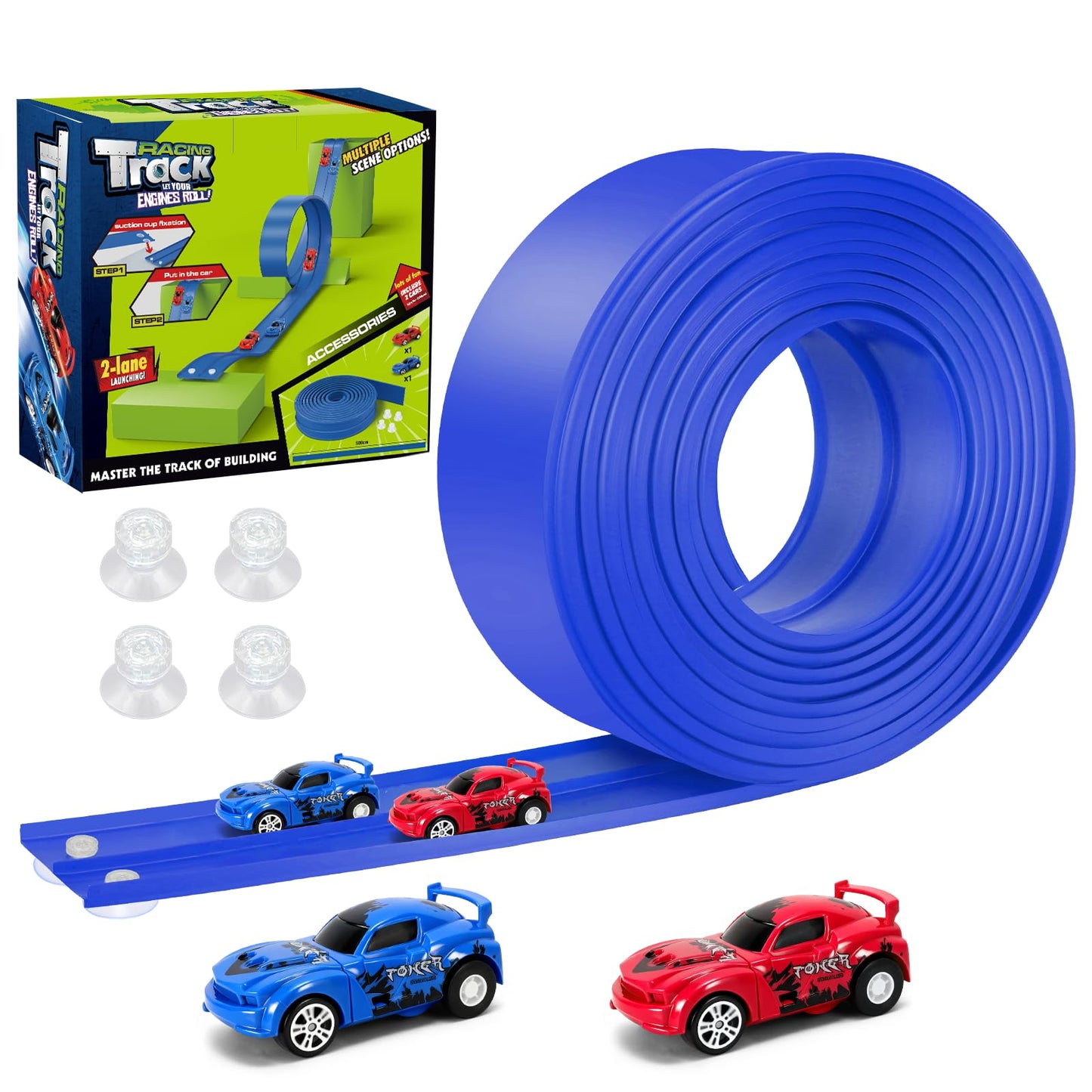 KETIEE Flex Tracks 16Ft for Kids – Flexible Race Track with 2 Cars & Suction Cups