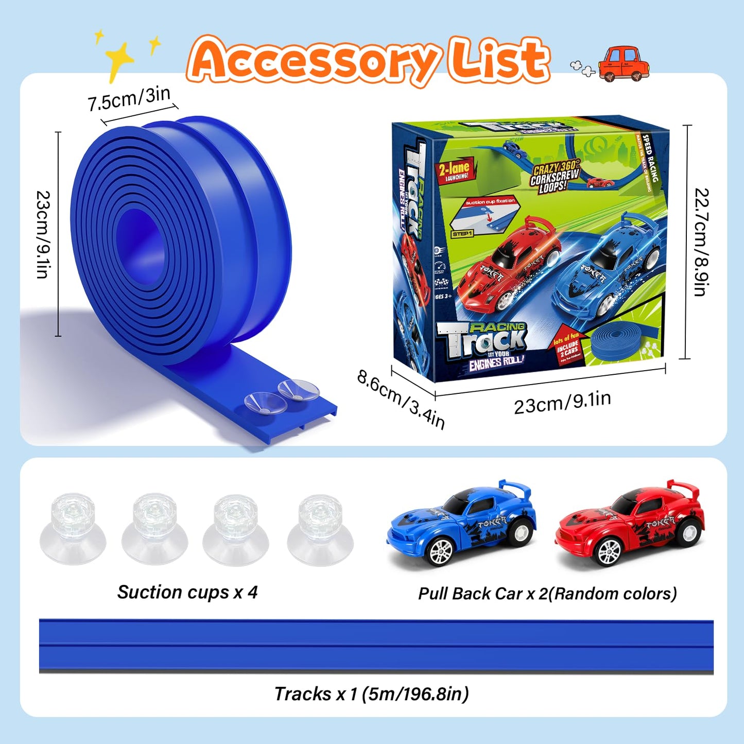 KETIEE Flex Tracks 16Ft for Kids – Flexible Race Track with 2 Cars & Suction Cups