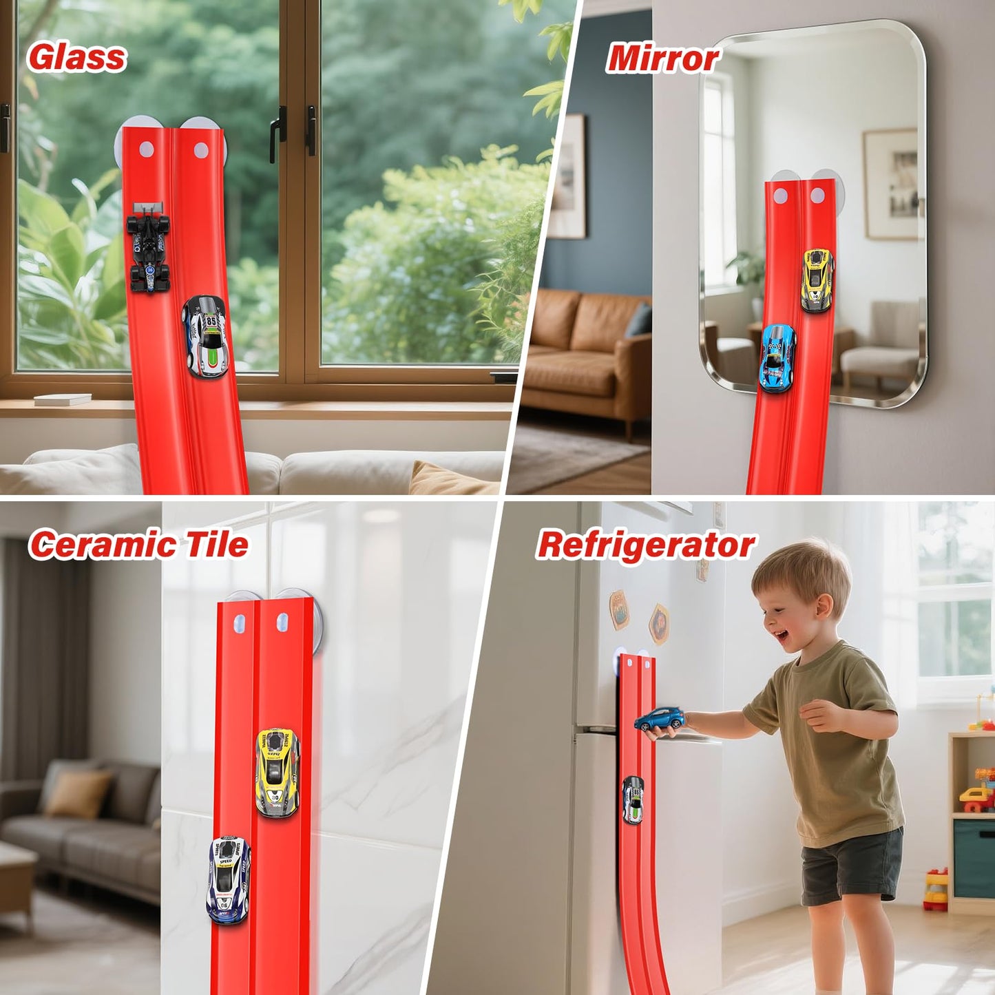 KETIEE Flex Tracks 16Ft for Kids – Flexible Race Track with 4 Cars & 8 Suction Cups, Portable Roll-Up