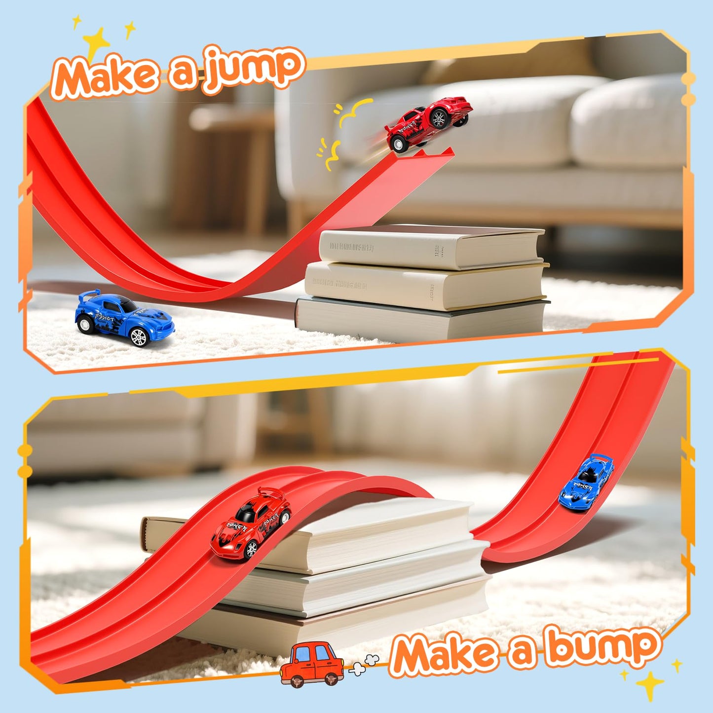 KETIEE Flex Tracks 16 Ft – Flexible Race Track for Kids with 2 Cars & 4 Suction Cups