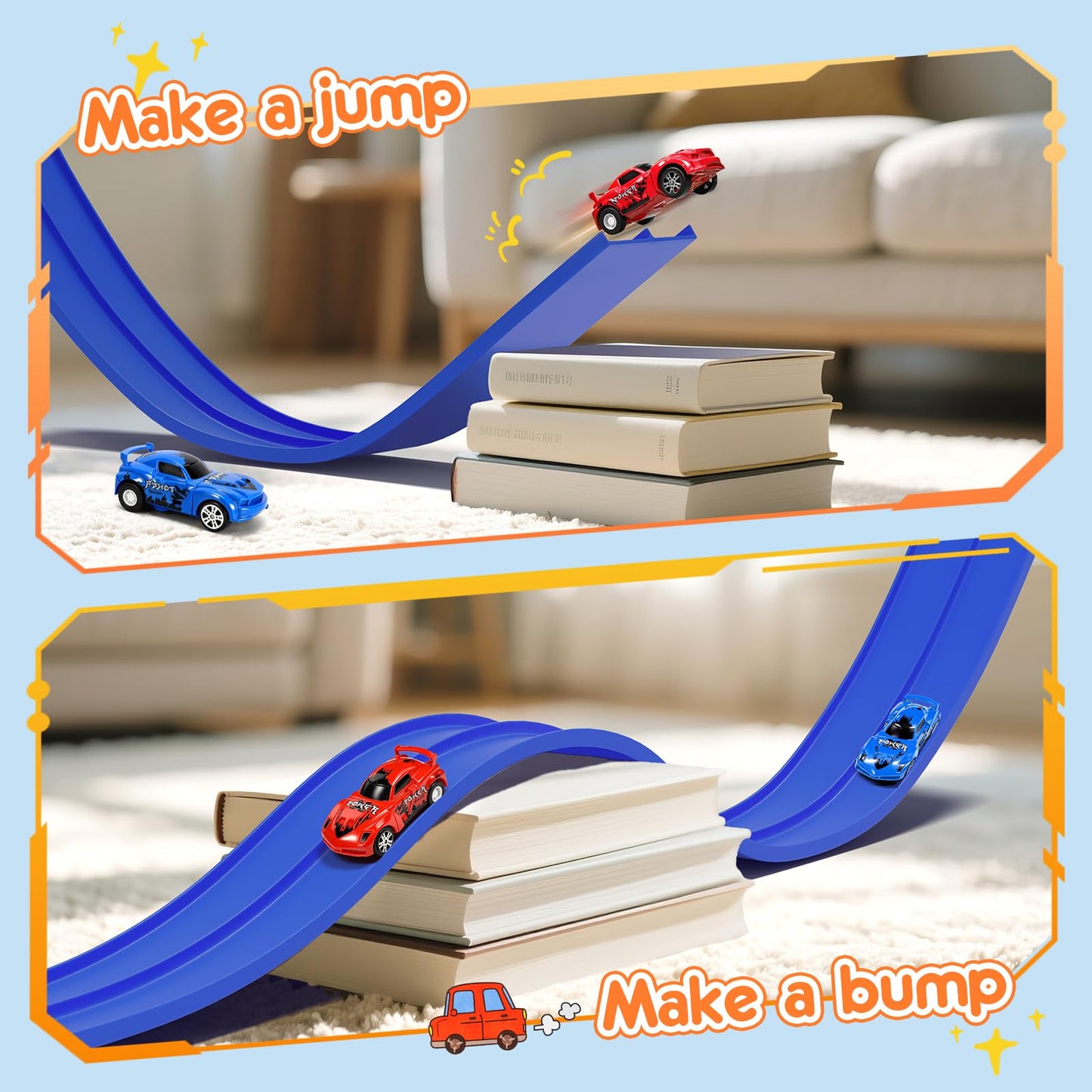 KETIEE Flex Tracks 16Ft for Kids – Flexible Race Track with 2 Cars & Suction Cups