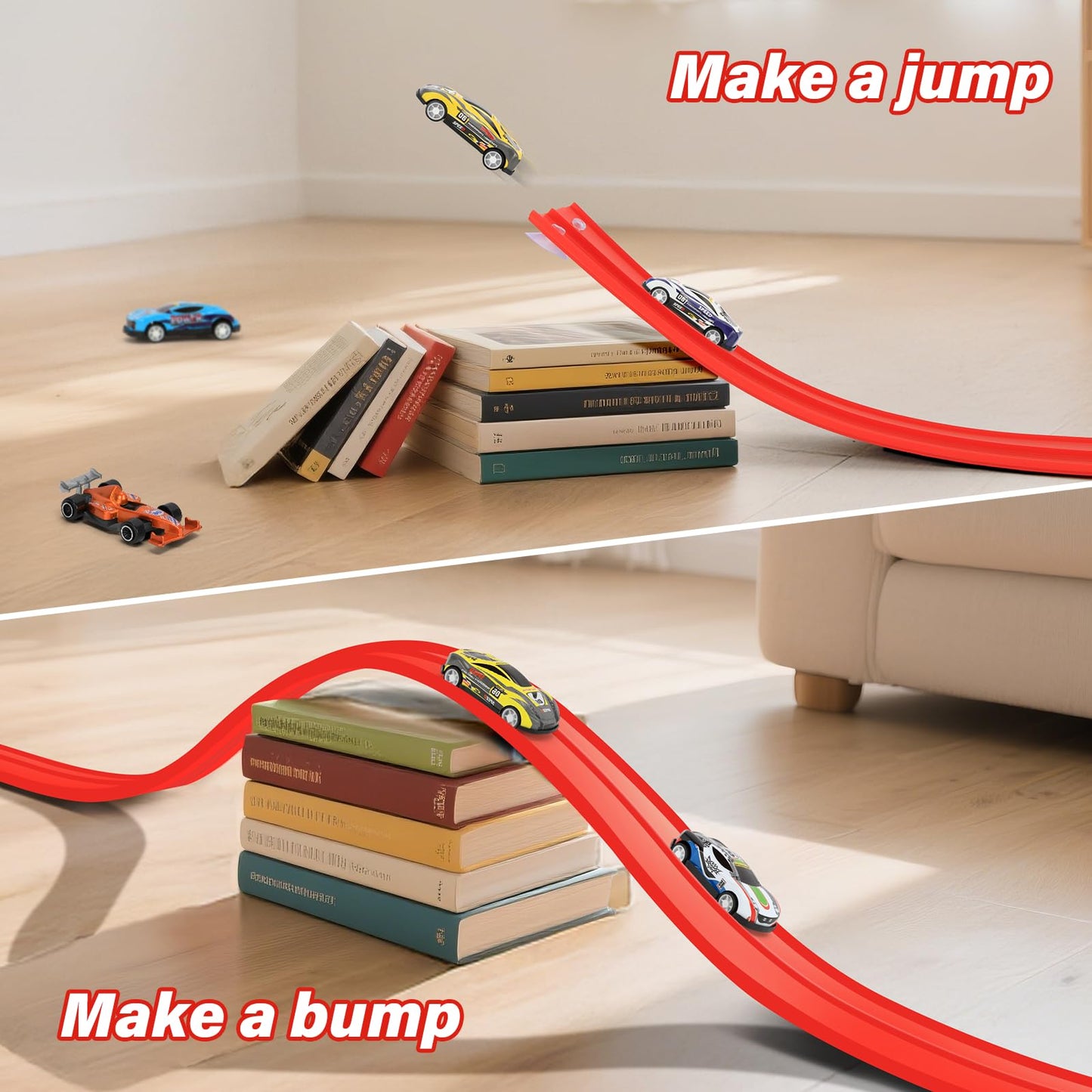 KETIEE Flex Tracks 16Ft for Kids – Flexible Race Track with 4 Cars & 8 Suction Cups, Portable Roll-Up
