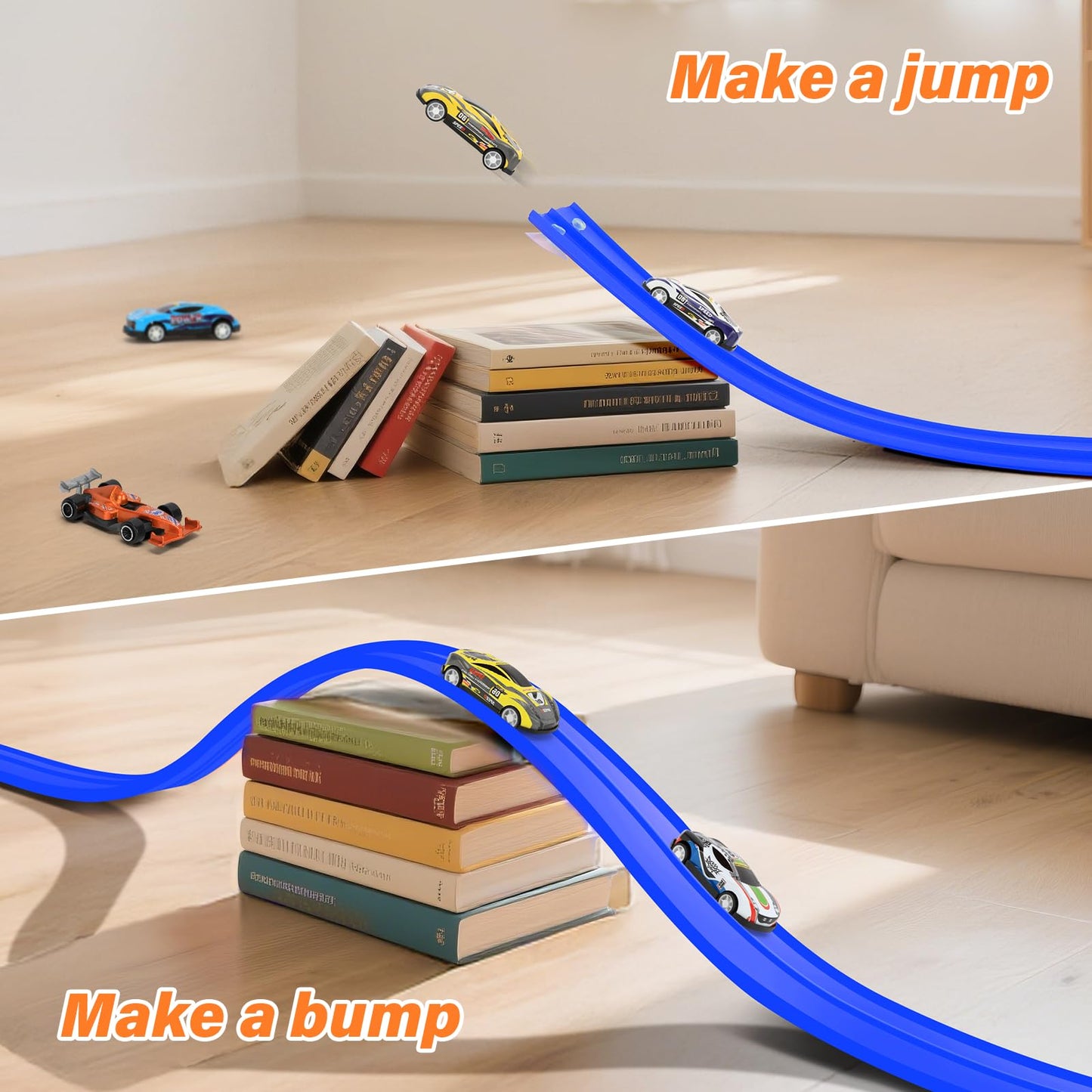 KETIEE Flex Tracks 16ft – Portable Two-Lane Race Track with 4 Cars & 8 Suction Cups for 1/50–1/64 Diecast Cars | Rolls Up for Ages 3+