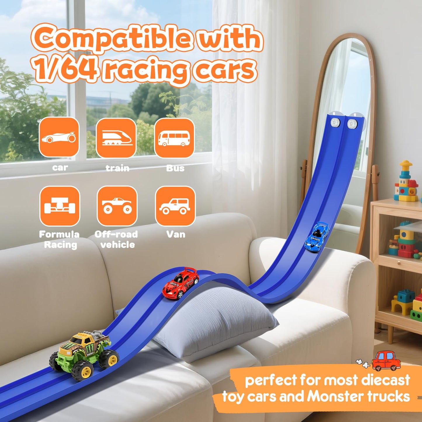 KETIEE Flex Tracks 16Ft for Kids – Flexible Race Track with 2 Cars & Suction Cups