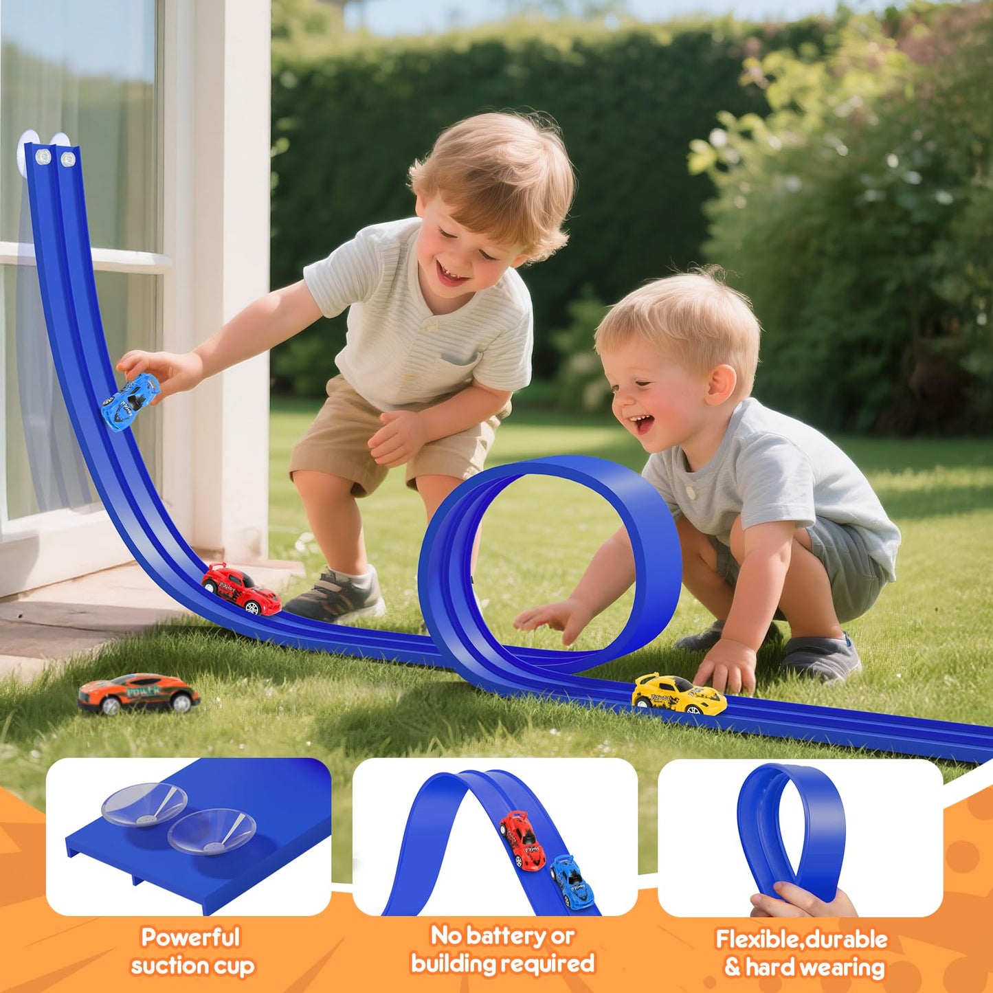 KETIEE Flex Tracks 16Ft for Kids – Flexible Race Track with 2 Cars & Suction Cups