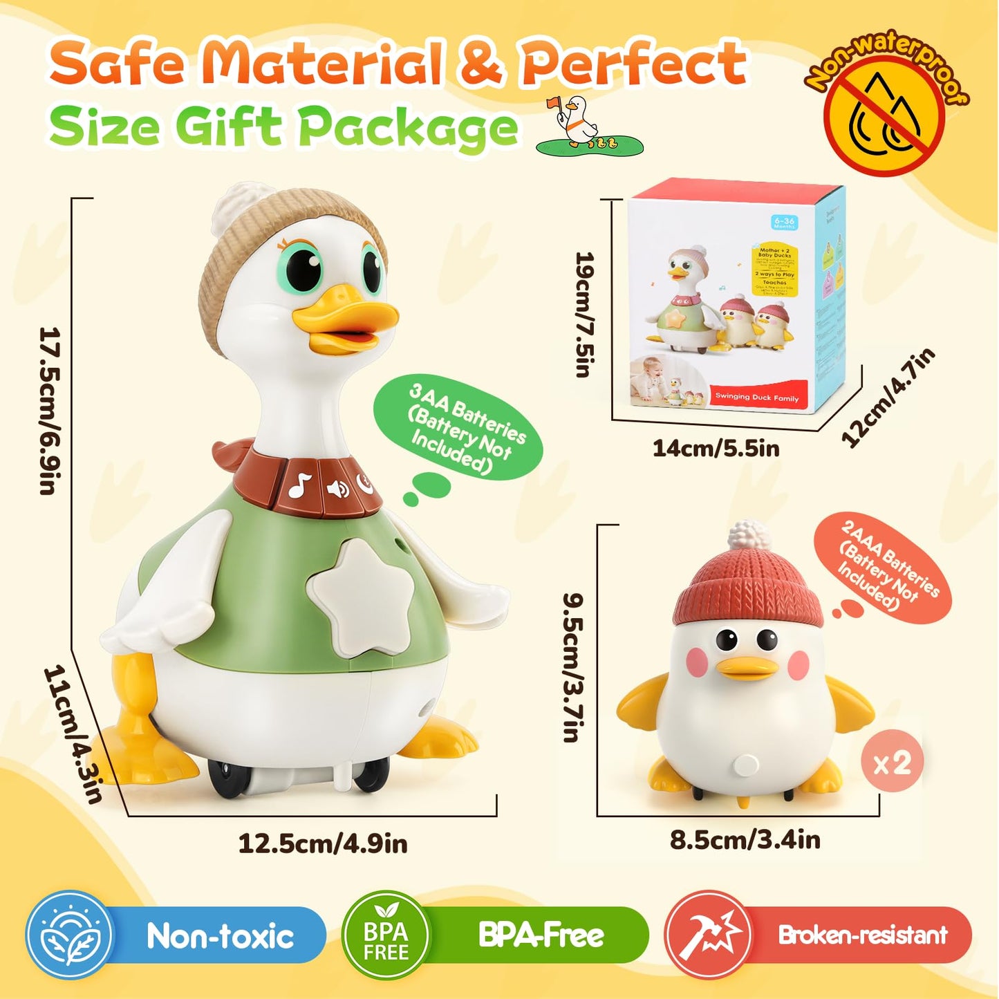 KETIEE Tummy Time Musical Dancing Duck Family Toy Set for Babies 6–12 Months