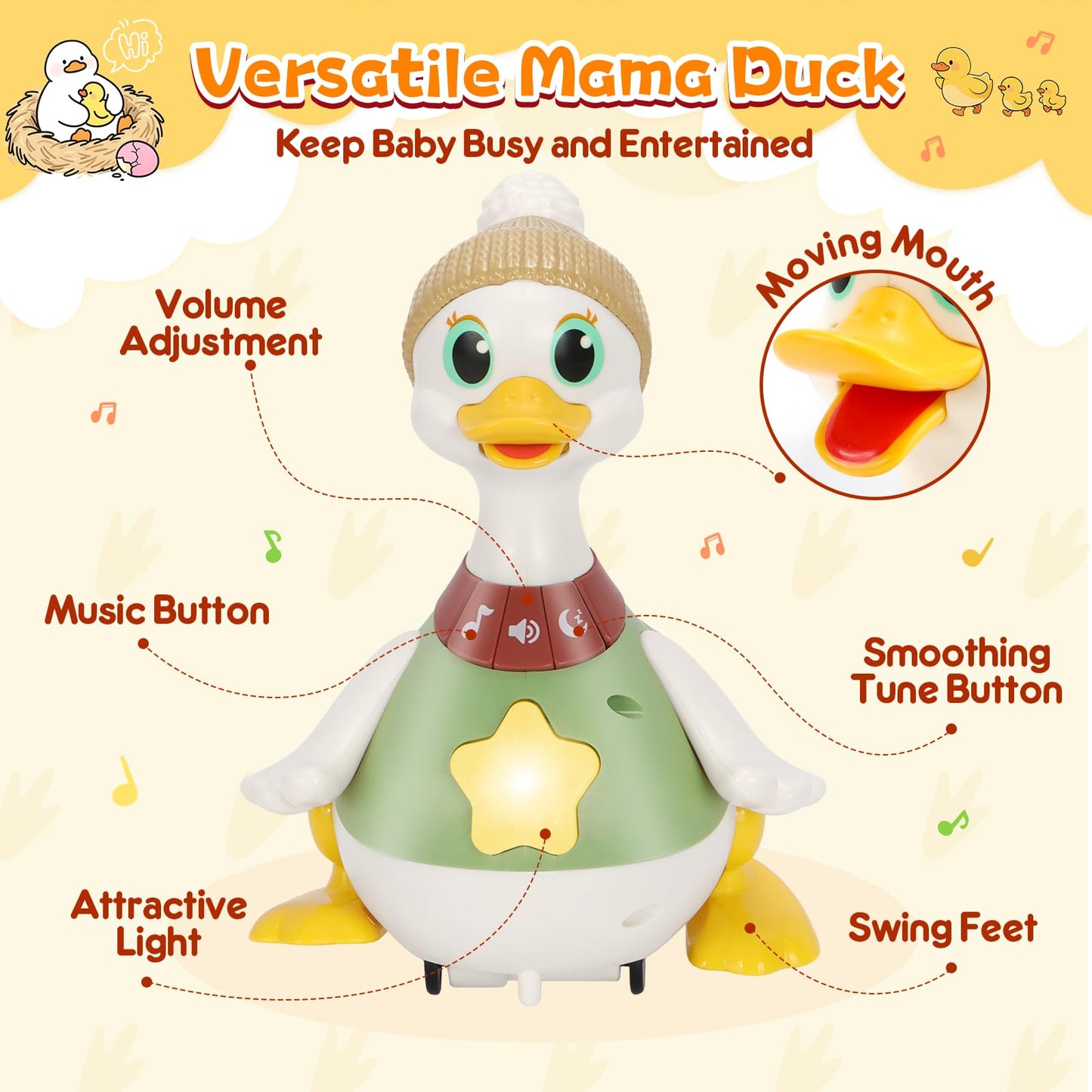 KETIEE Tummy Time Musical Dancing Duck Family Toy Set for Babies 6–12 Months