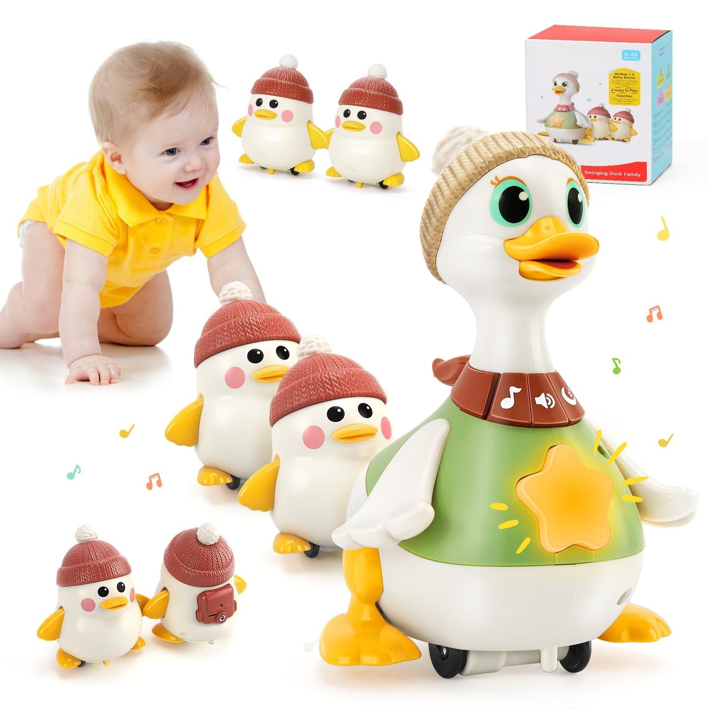KETIEE Tummy Time Musical Dancing Duck Family Toy Set for Babies 6–12 Months