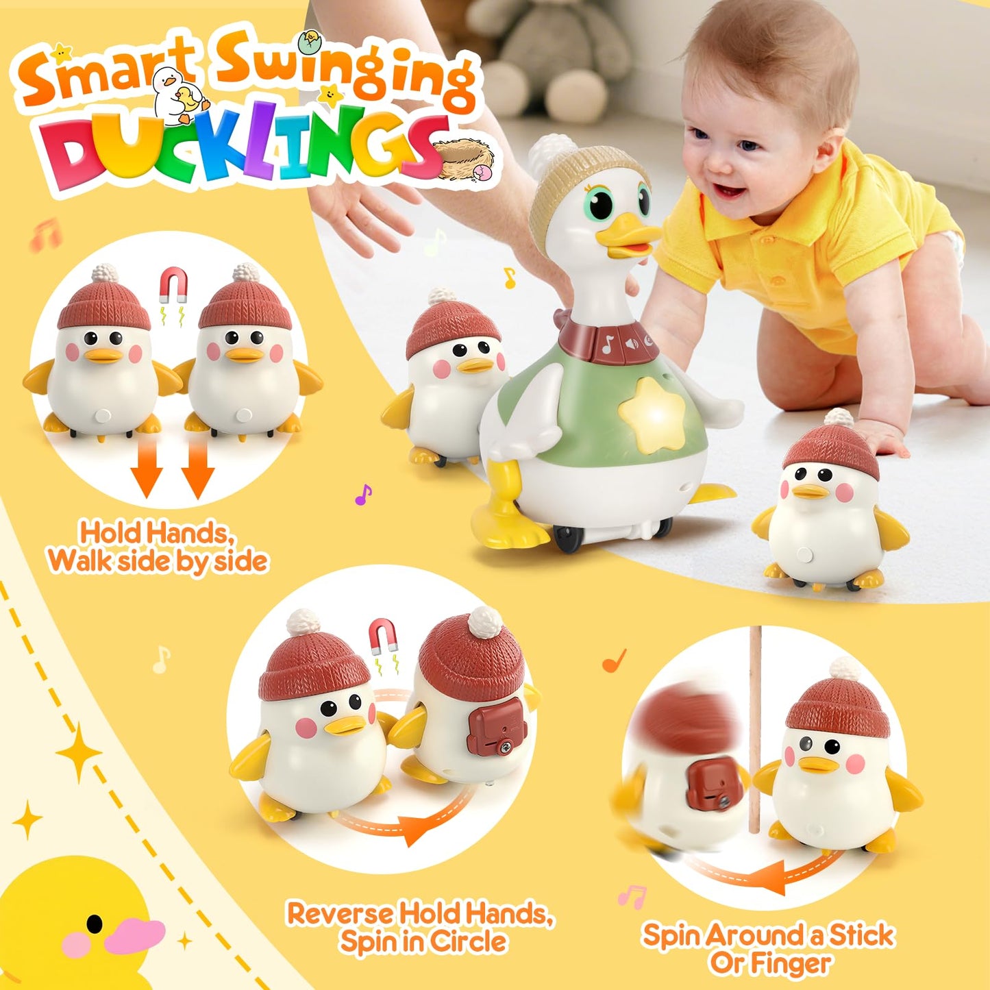 KETIEE Tummy Time Musical Dancing Duck Family Toy Set for Babies 6–12 Months