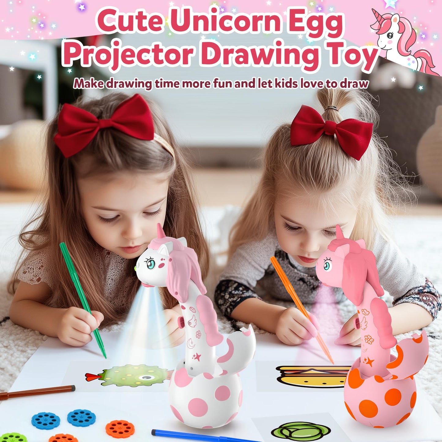 KETIEE Unicorn Drawing Projector Toys for Kids 5-7 | 96 Patterns, 12 Discs