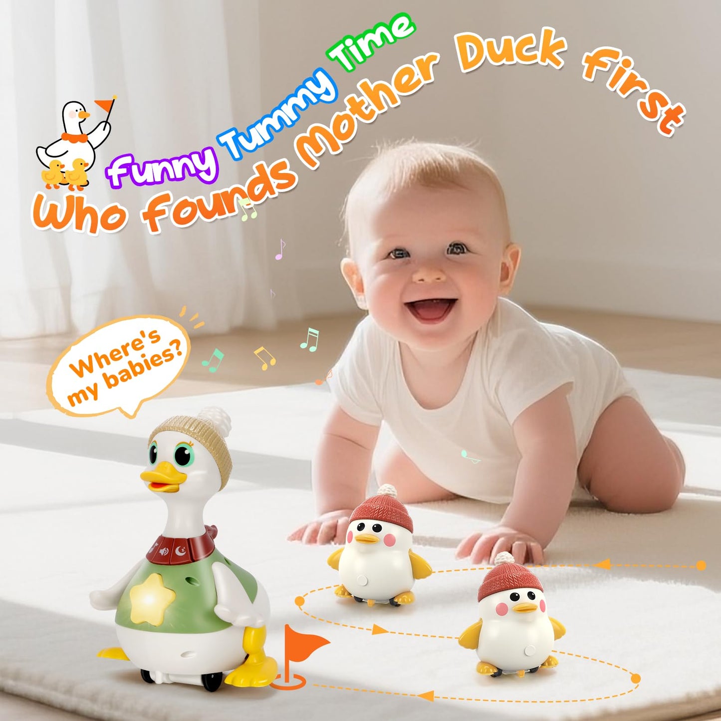 KETIEE Tummy Time Musical Dancing Duck Family Toy Set for Babies 6–12 Months