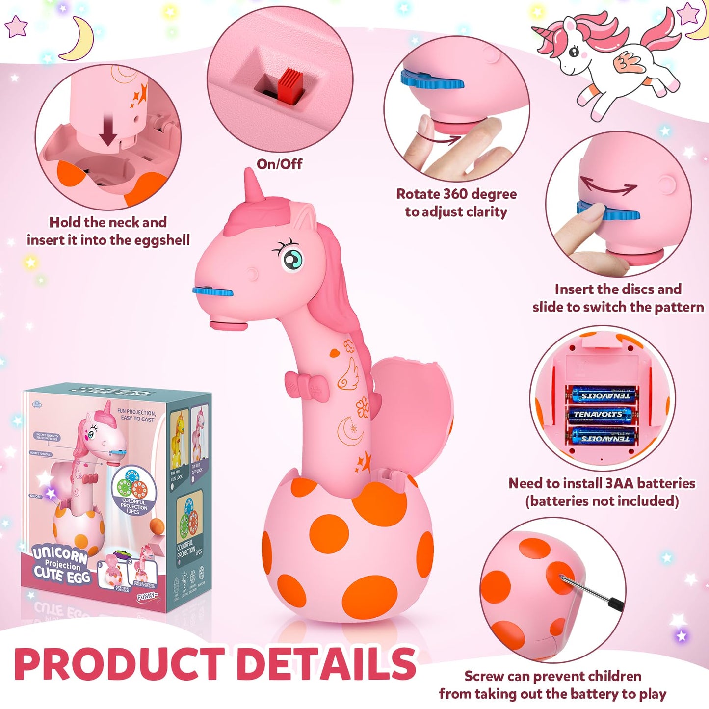 KETIEE Unicorn Drawing Projector Toy for Ages 5-7 – 96 Patterns, 12 Discs, Safe Portable Art