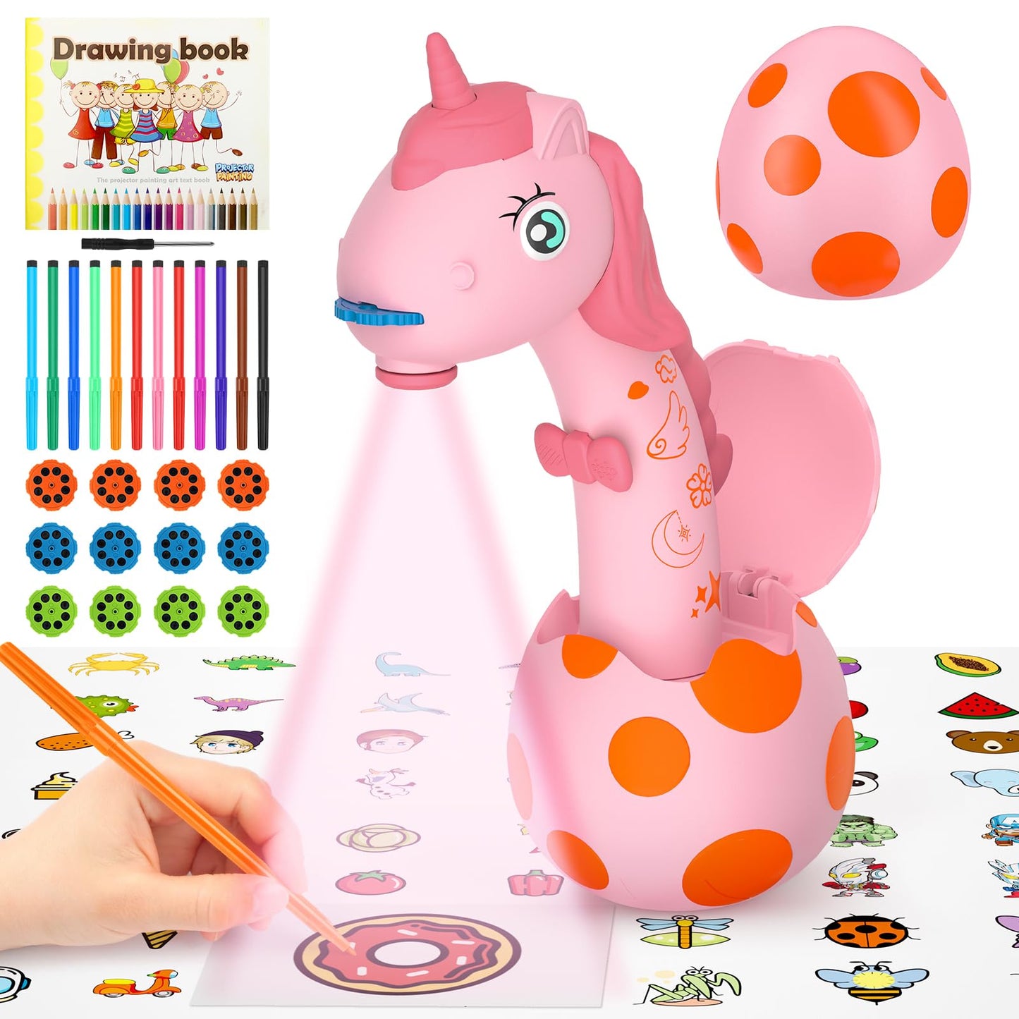 KETIEE Unicorn Drawing Projector Toy for Ages 5-7 – 96 Patterns, 12 Discs, Safe Portable Art