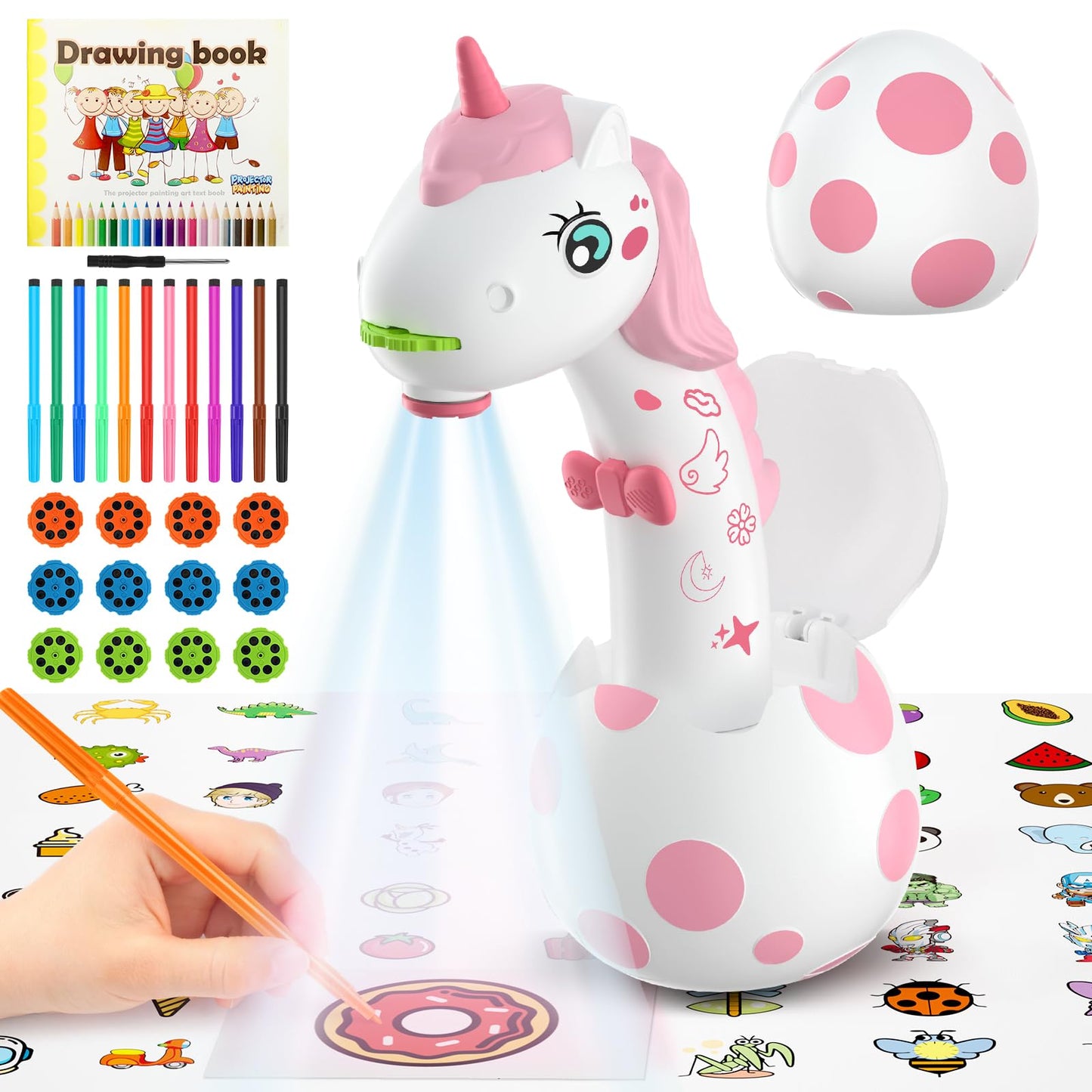 KETIEE Unicorn Drawing Projector Toys for Kids 5-7 | 96 Patterns, 12 Discs