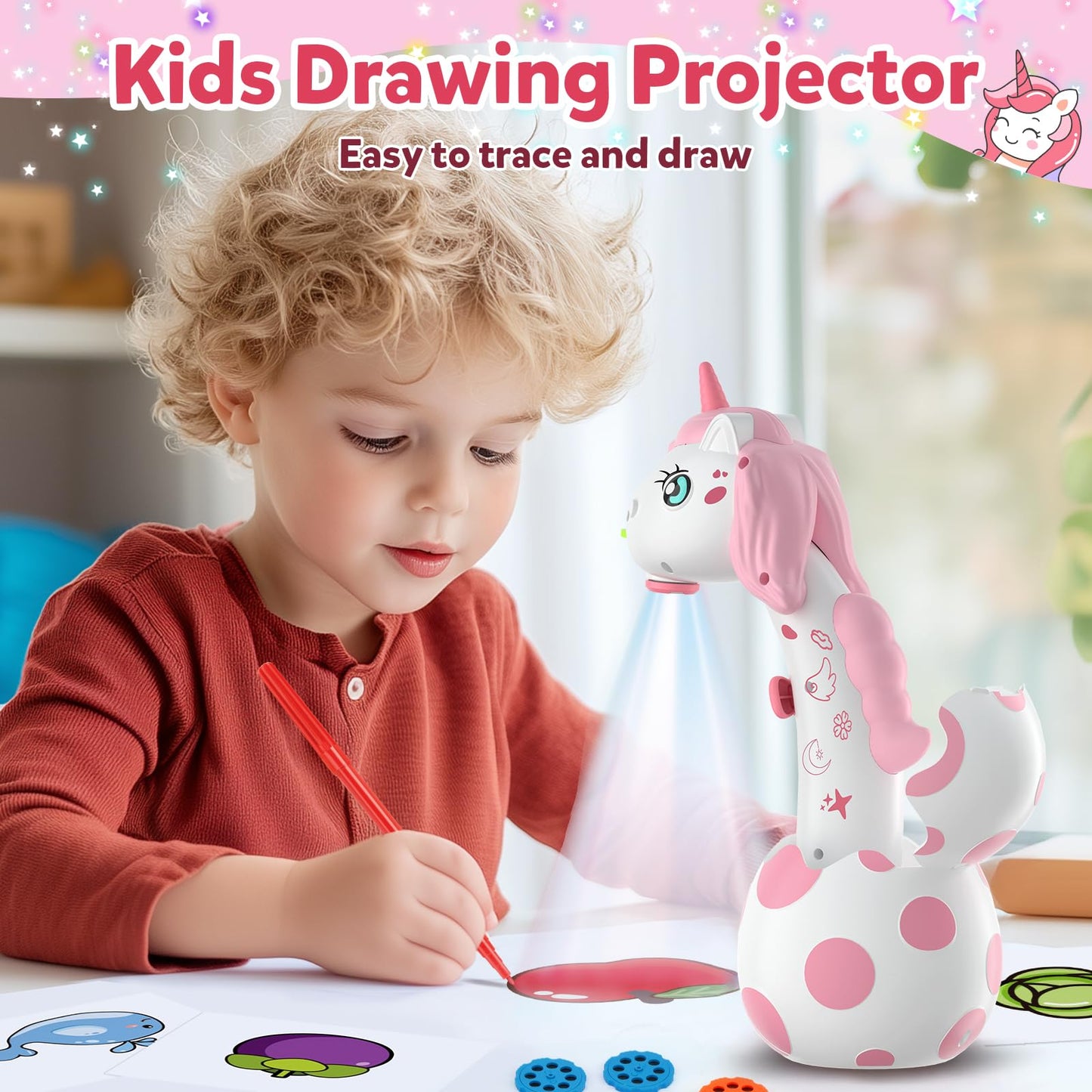 KETIEE Unicorn Drawing Projector Toys for Kids 5-7 | 96 Patterns, 12 Discs