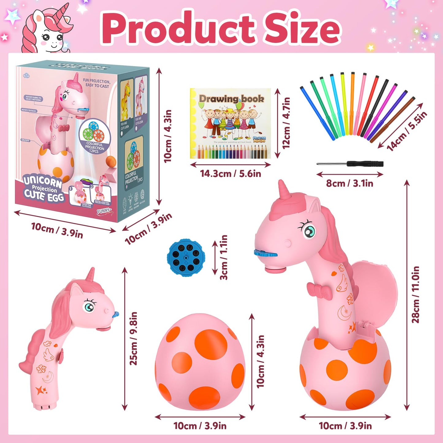 KETIEE Unicorn Drawing Projector Toy for Ages 5-7 – 96 Patterns, 12 Discs, Safe Portable Art