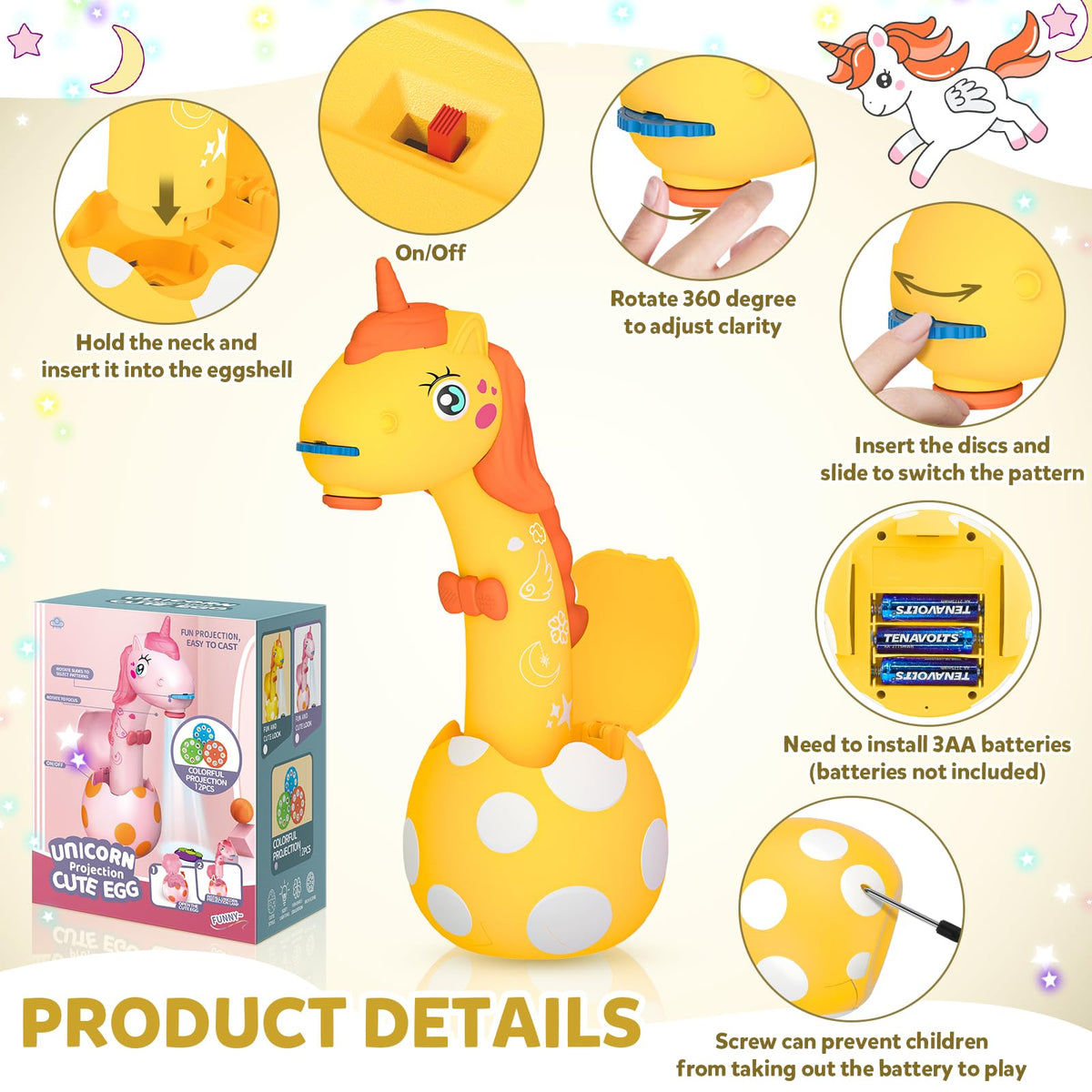 KETIEE Unicorn Drawing Projector Toy for Kids 3-7 – 96 Patterns, 12 Discs, Portable Sketcher