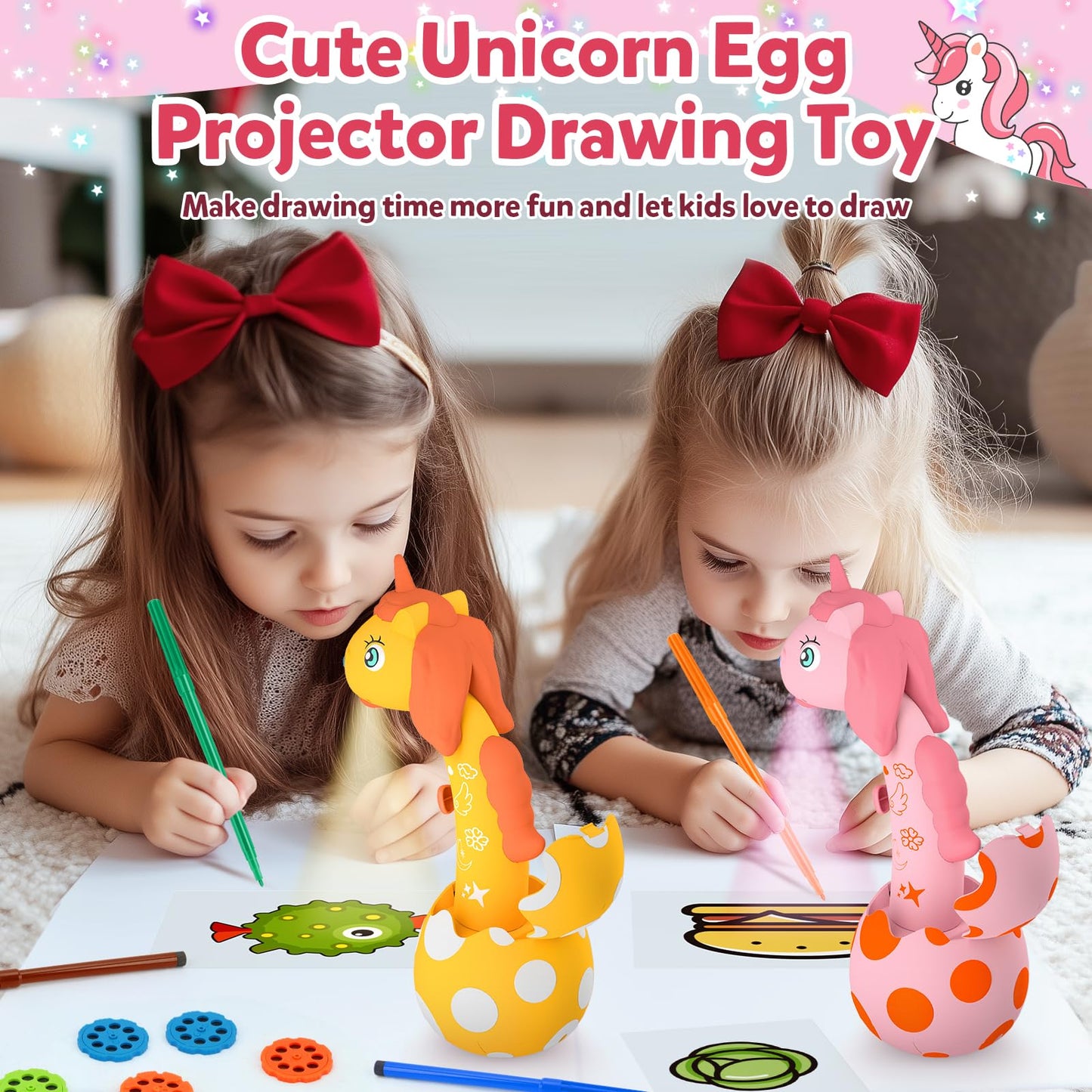 KETIEE Unicorn Drawing Projector Toy for Ages 5-7 – 96 Patterns, 12 Discs, Safe Portable Art