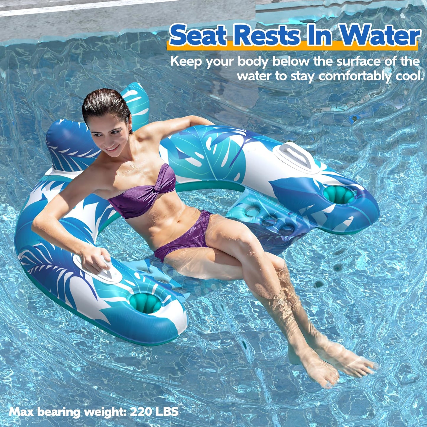 KEUCL 3-Pack Pool Floats – Inflatable Pool Chairs with Cupholders & Handles for Adults & Kids